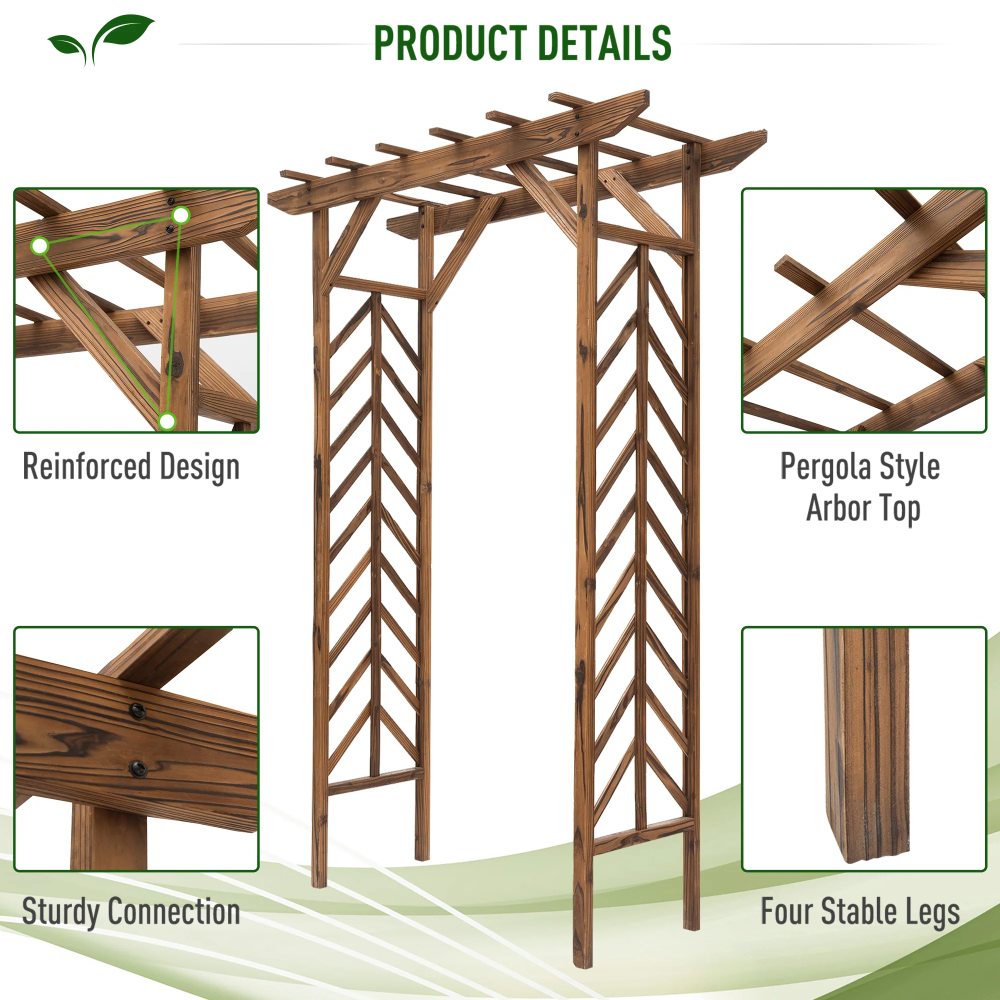 Outsunny Wooden Garden Arbor, Arch Trellis For Climbing Vines - Image 4