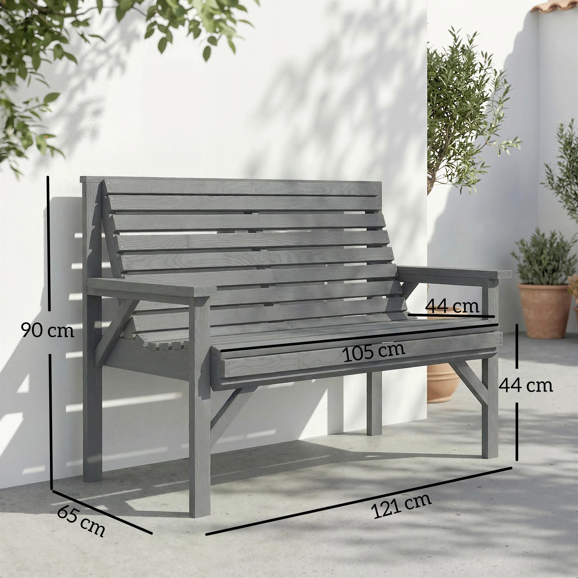Outsunny Wooden Garden Bench 2 Seater, Patio Bench for Indoor Outdoor - Image 3