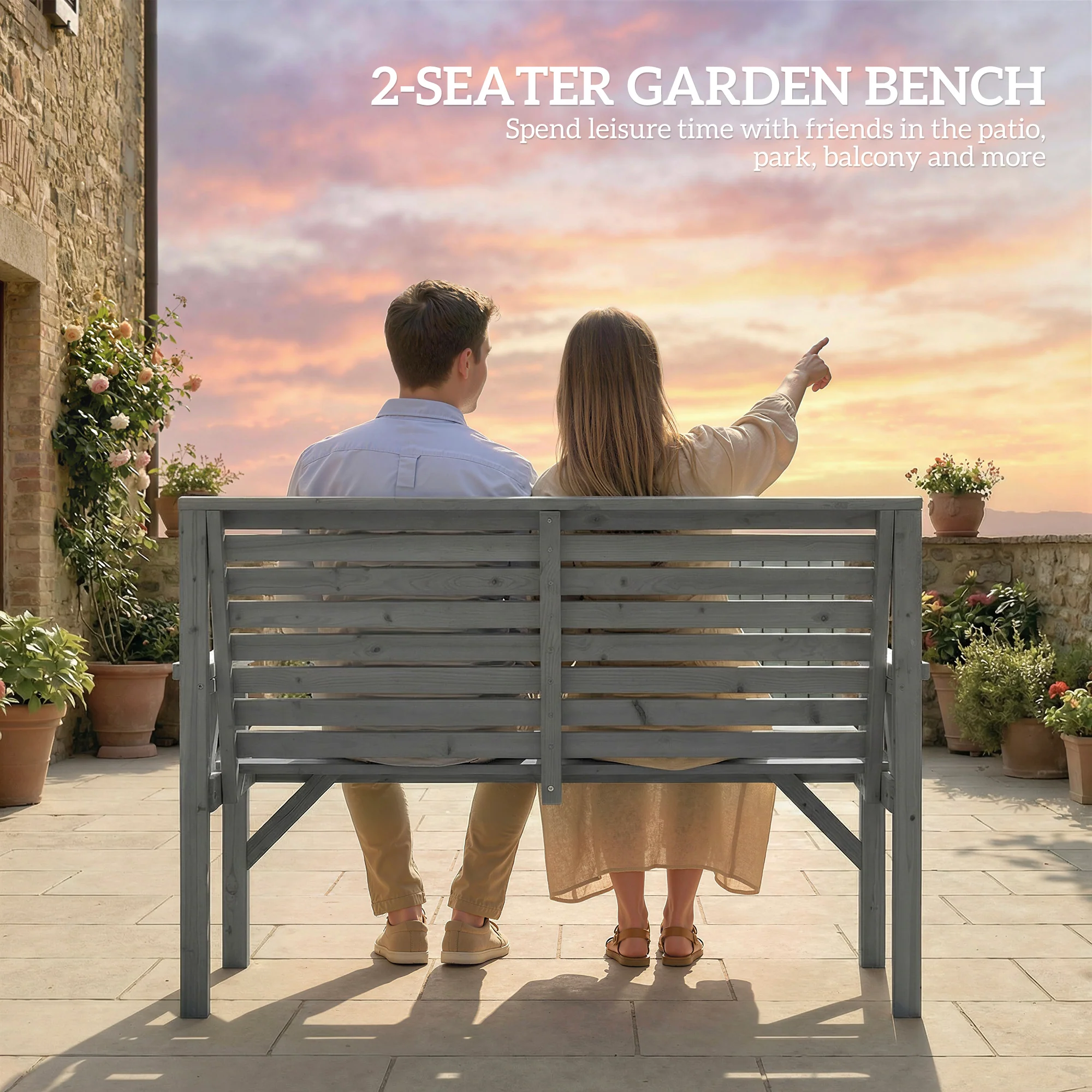 Outsunny Wooden Garden Bench 2 Seater, Patio Bench for Indoor Outdoor - Image 4