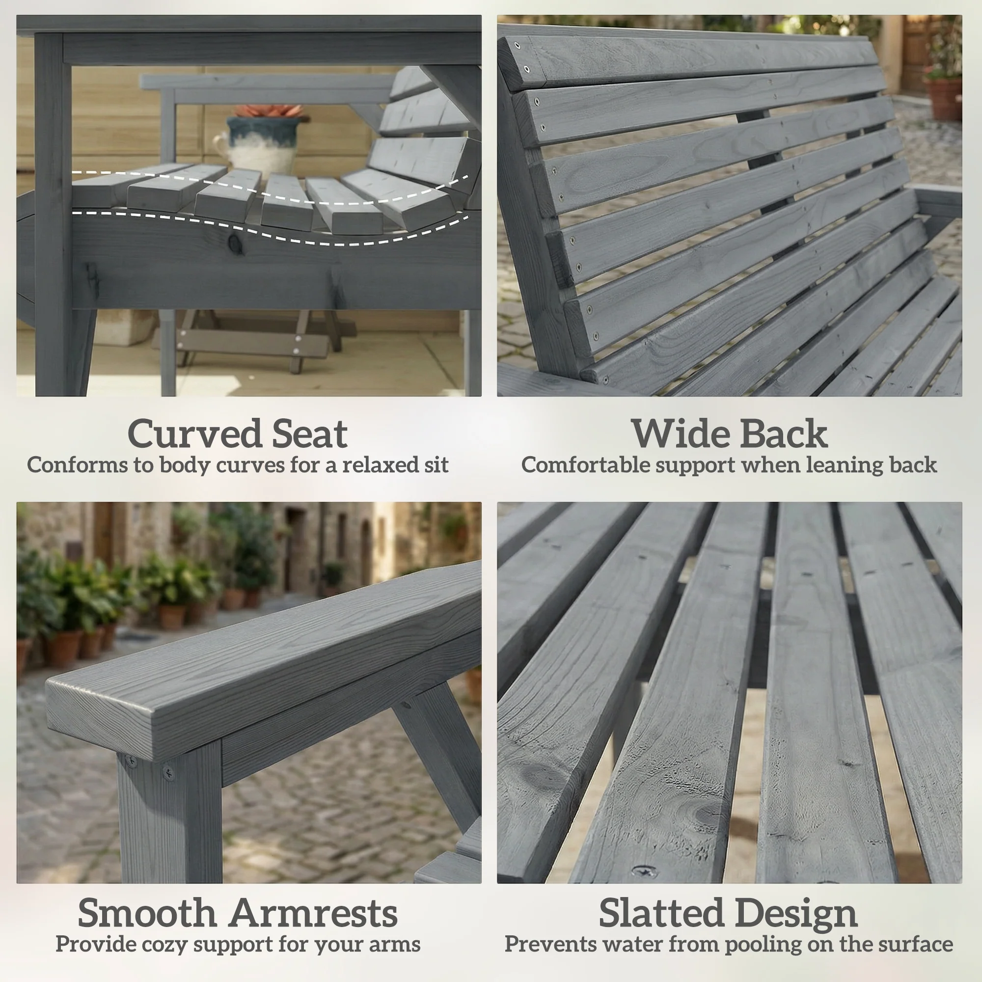 Outsunny Wooden Garden Bench 2 Seater, Patio Bench for Indoor Outdoor - Image 6