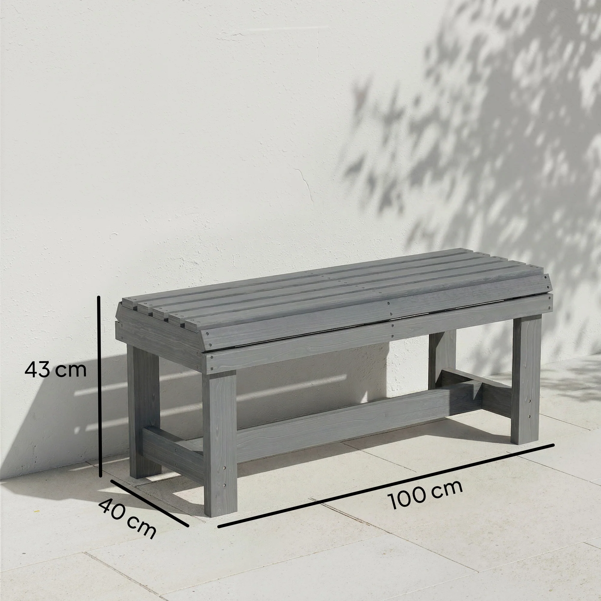 Outsunny Wooden Garden Bench, 2 Seater Slatted Outdoor Bench, Grey - Image 3