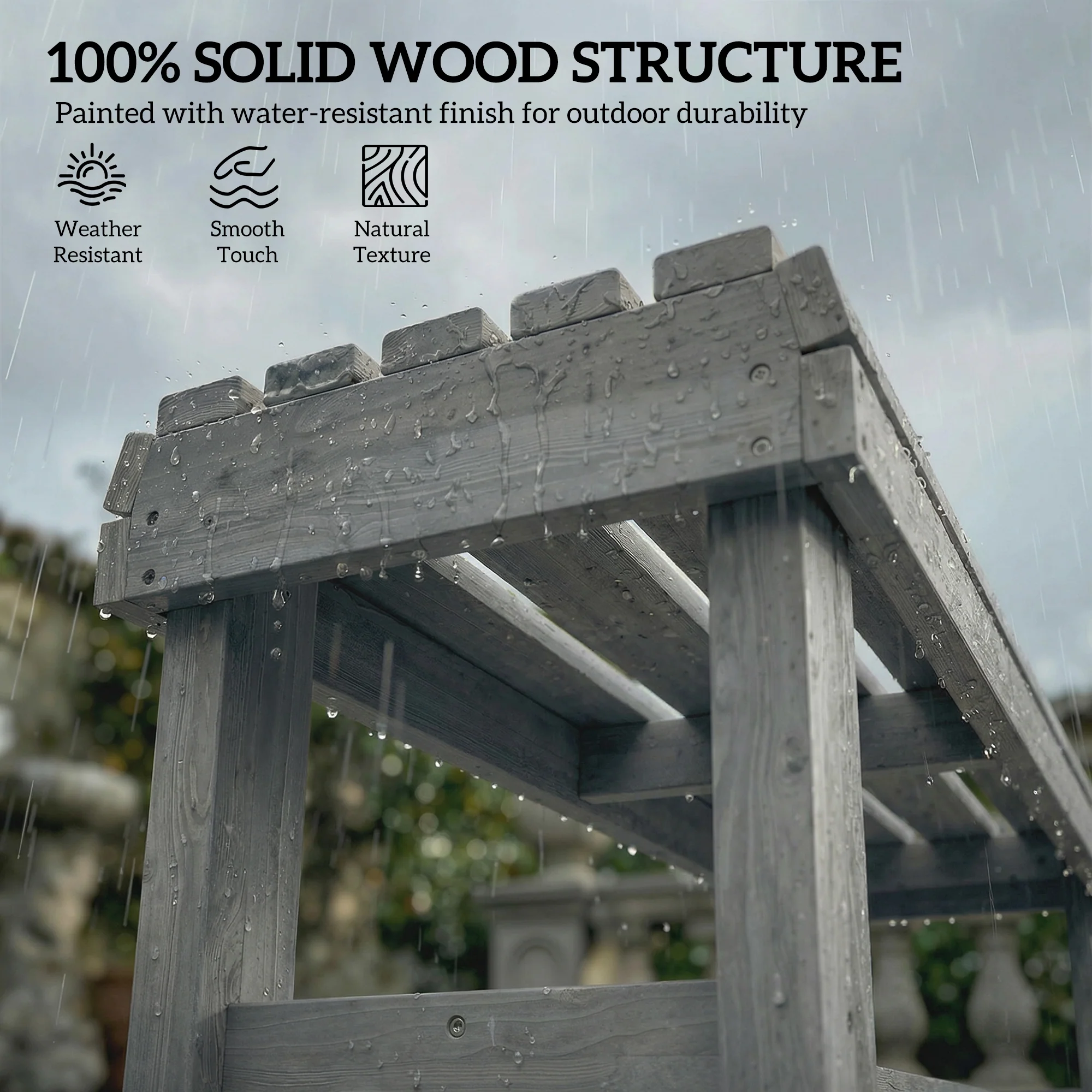 Outsunny Wooden Garden Bench, 2 Seater Slatted Outdoor Bench, Grey - Image 4