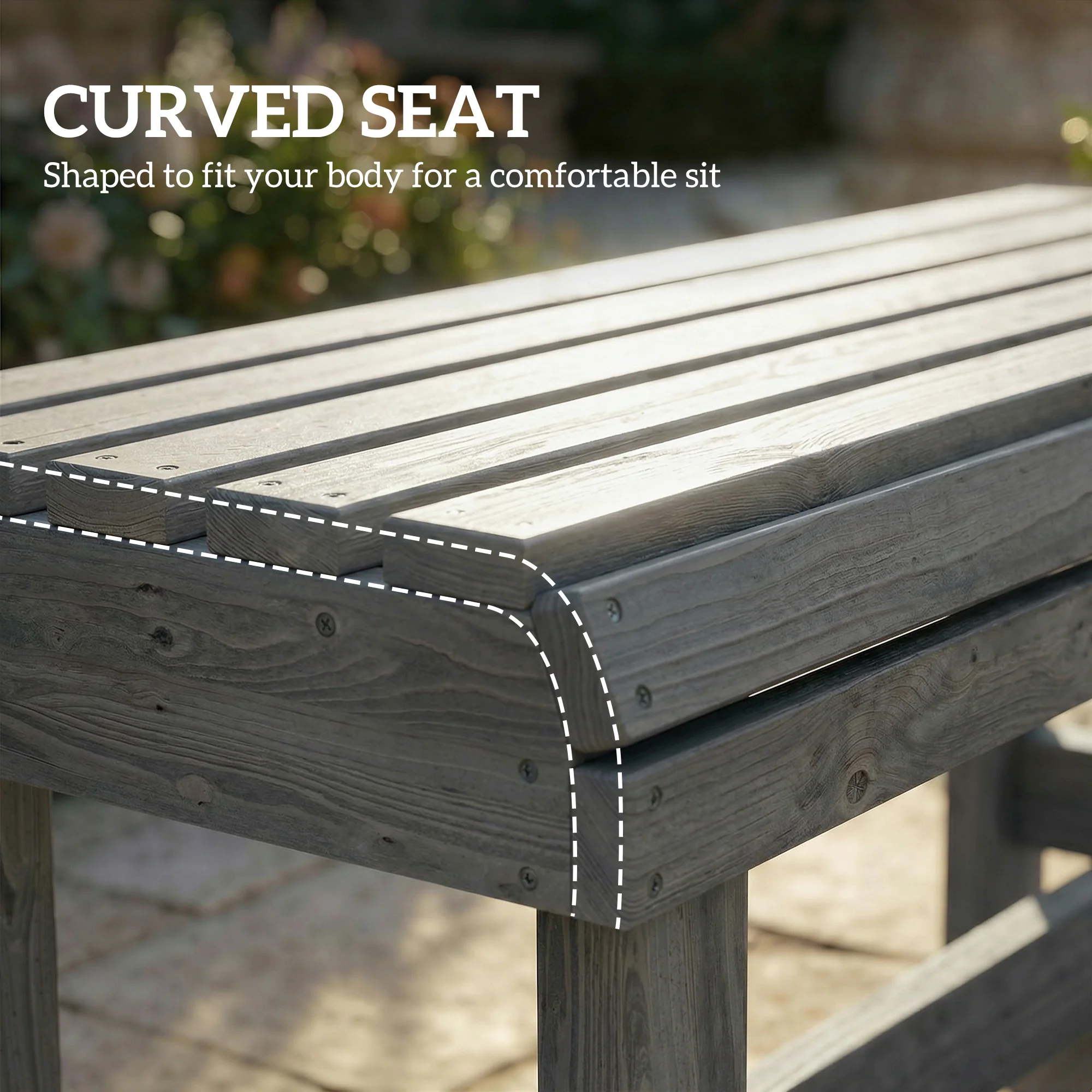 Outsunny Wooden Garden Bench, 2 Seater Slatted Outdoor Bench, Grey - Image 5