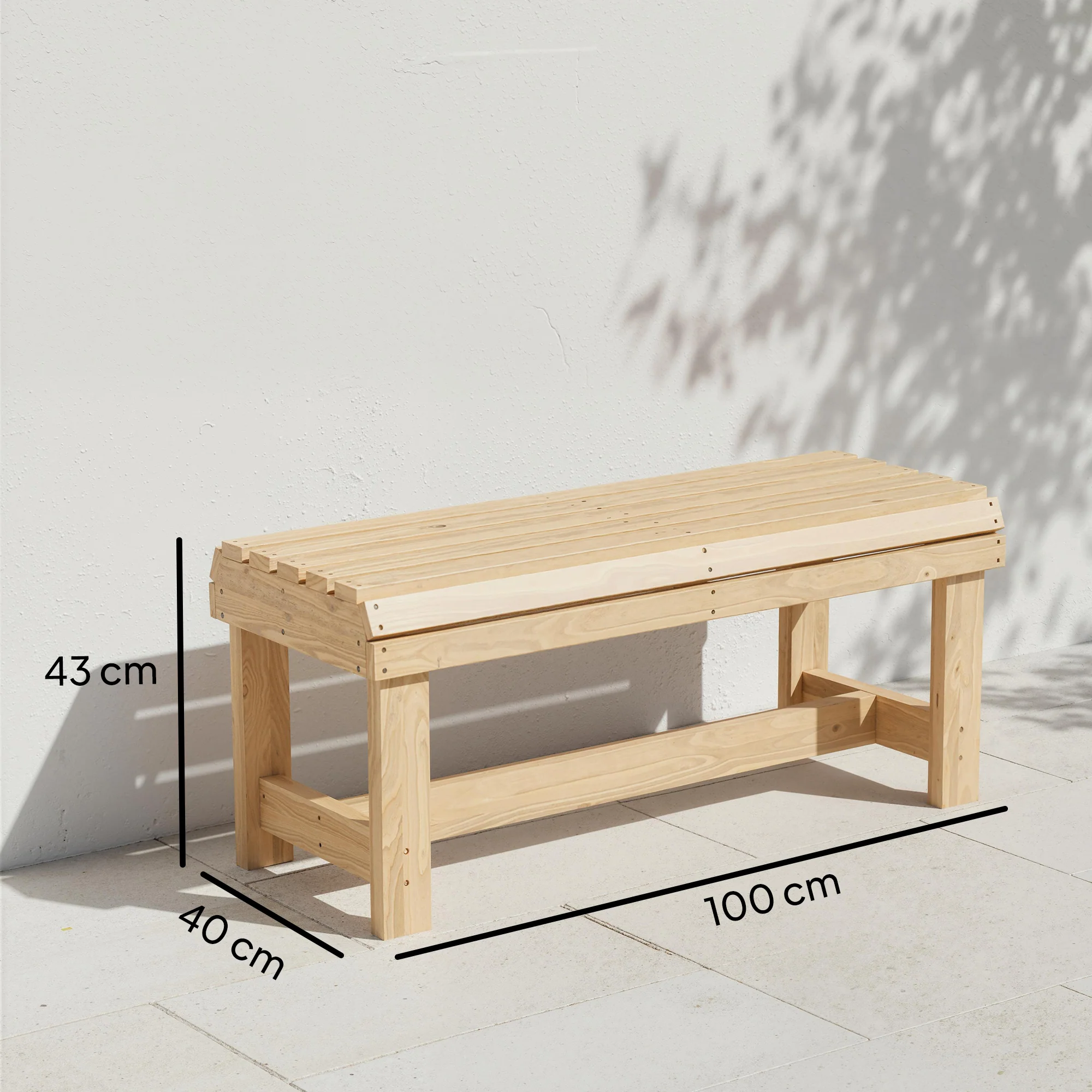 Outsunny Wooden Garden Bench, 2 Seater Slatted Outdoor Bench, Natural Wood - Image 3