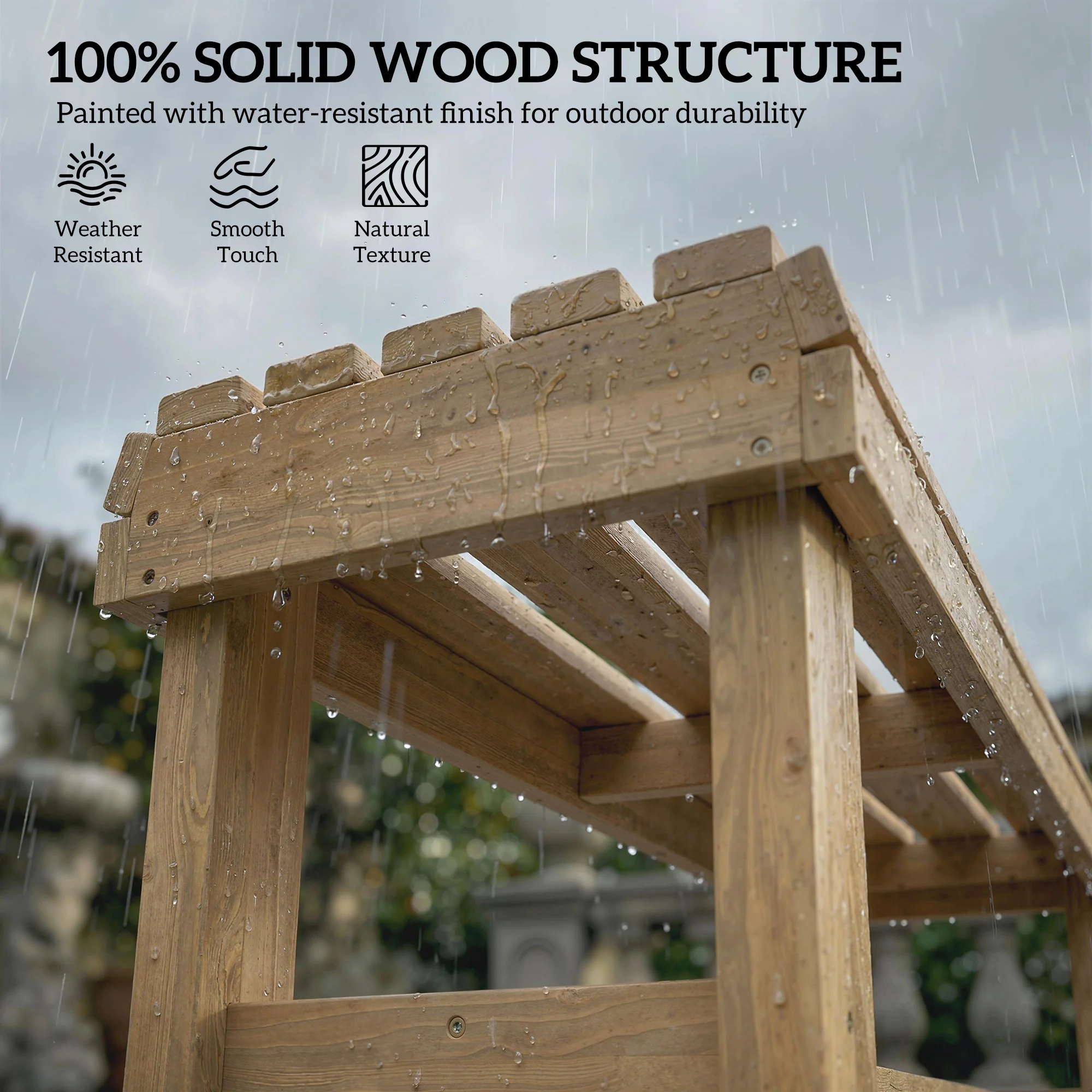 Outsunny Wooden Garden Bench, 2 Seater Slatted Outdoor Bench, Natural Wood - Image 4