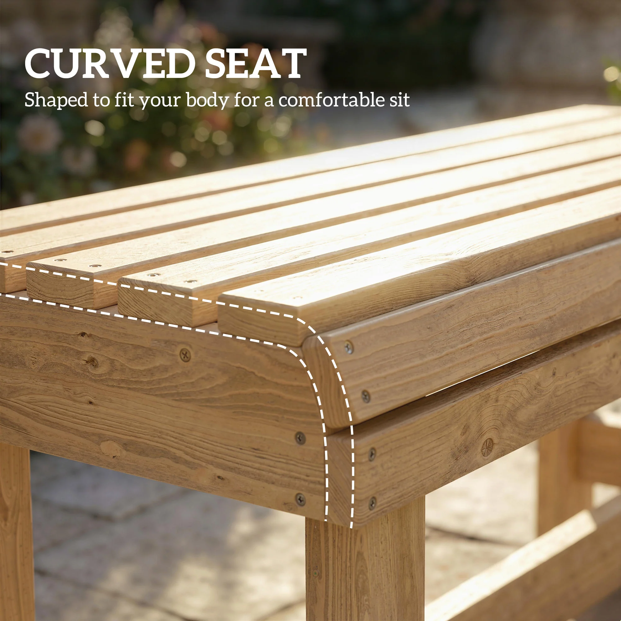 Outsunny Wooden Garden Bench, 2 Seater Slatted Outdoor Bench, Natural Wood - Image 5