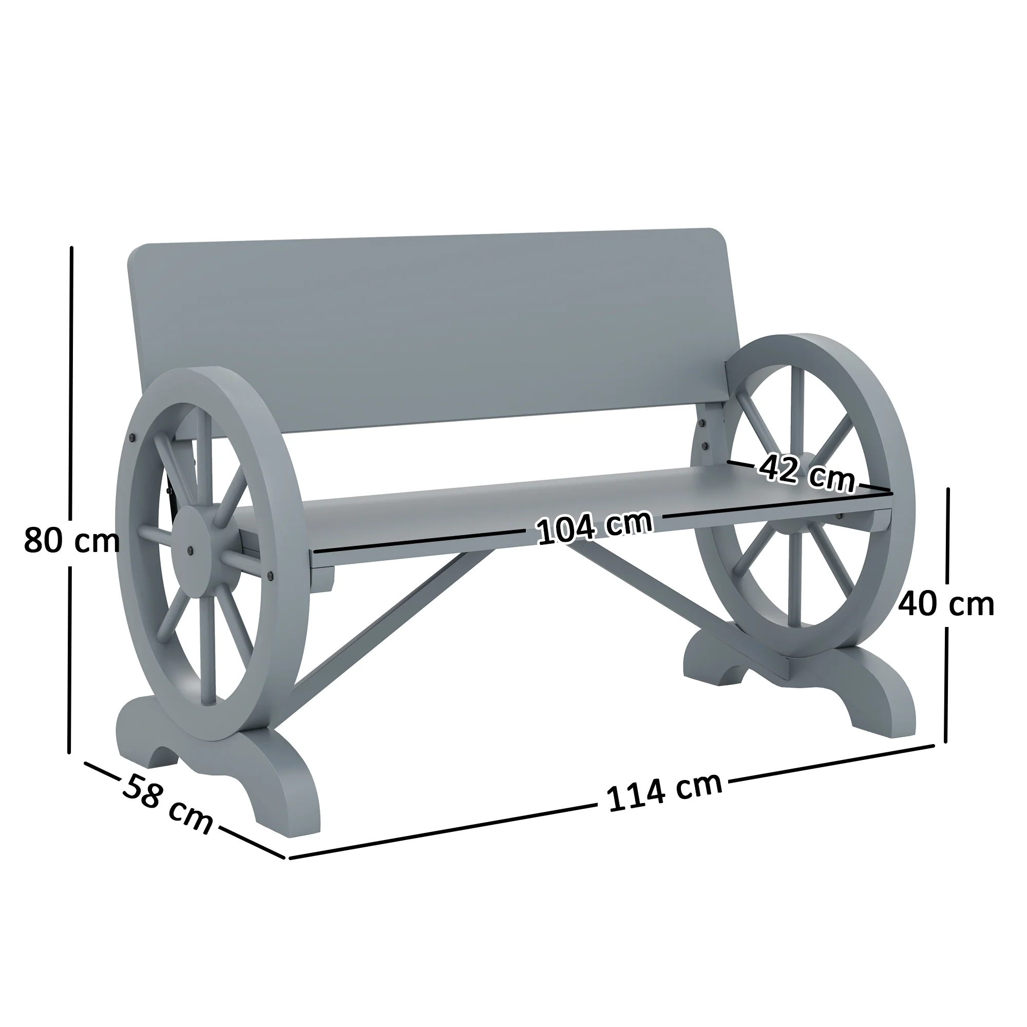 Outsunny Wooden Garden Bench Outdoor Loveseat with High Back, Grey - Image 5