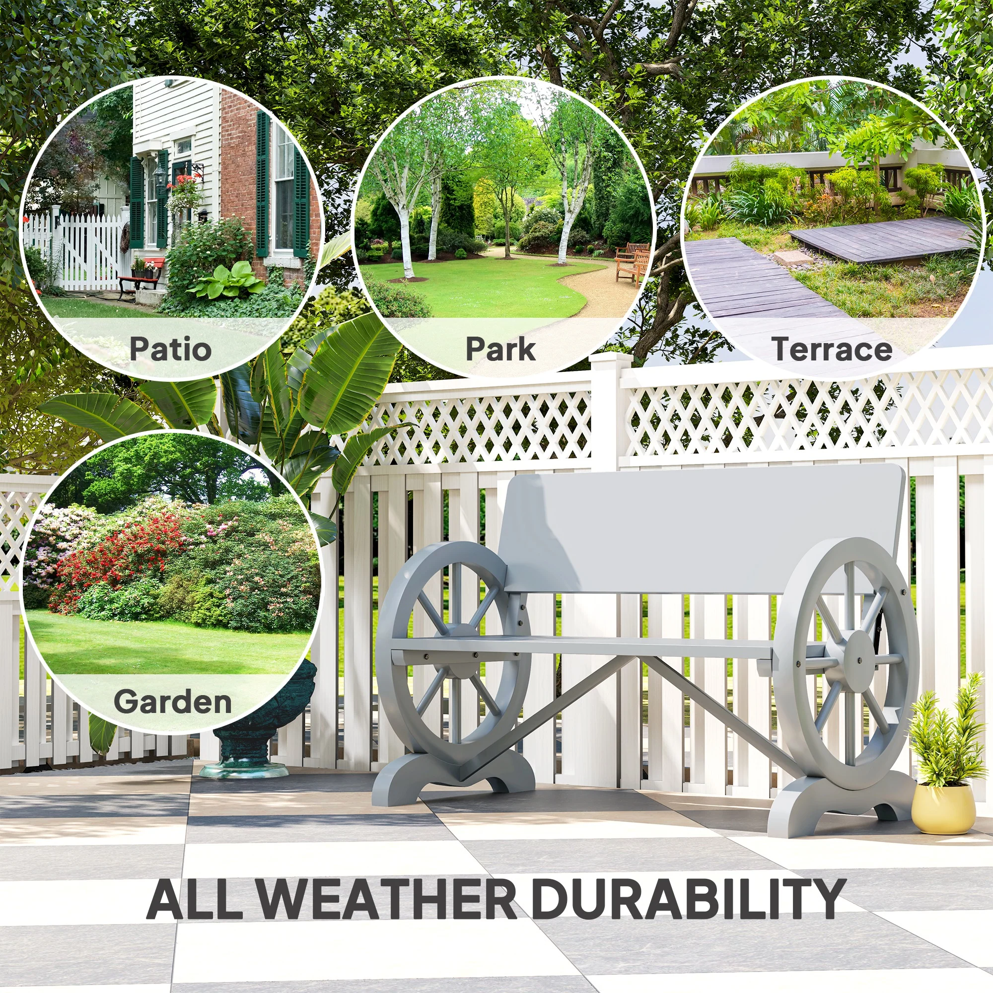 Outsunny Wooden Garden Bench Outdoor Loveseat with High Back, Grey - Image 6