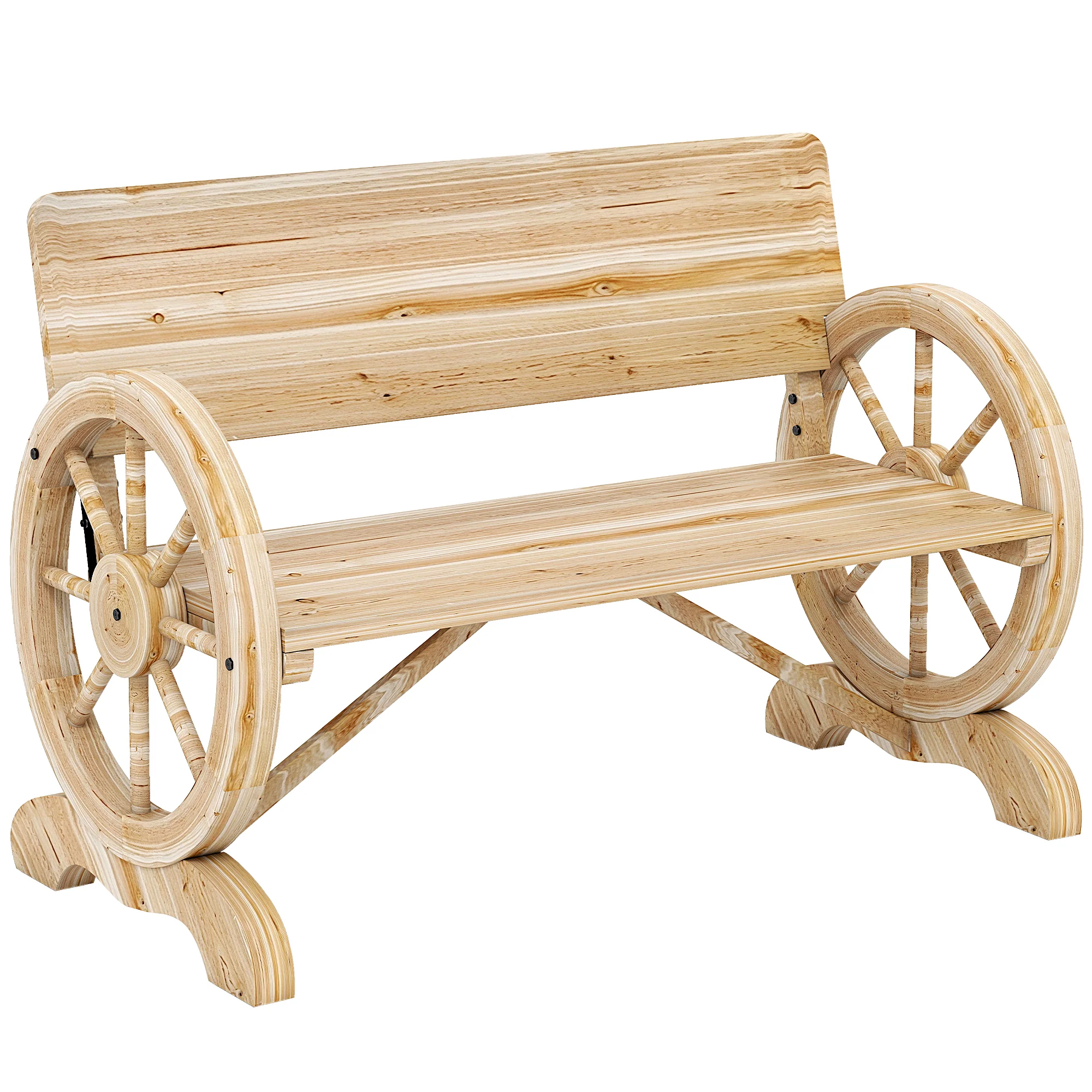 Outsunny Wooden Garden Bench Outdoor Loveseat with High Back, Natural Wood