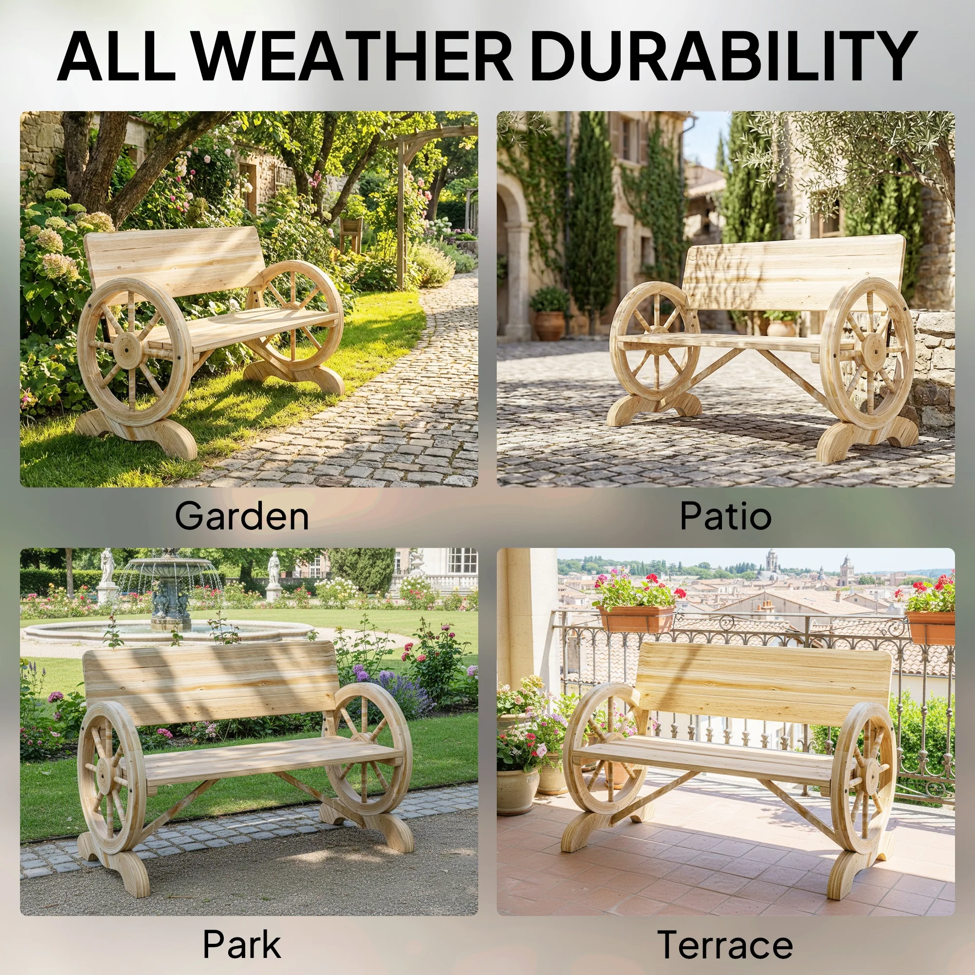 Outsunny Wooden Garden Bench Outdoor Loveseat with High Back, Natural Wood - Image 5