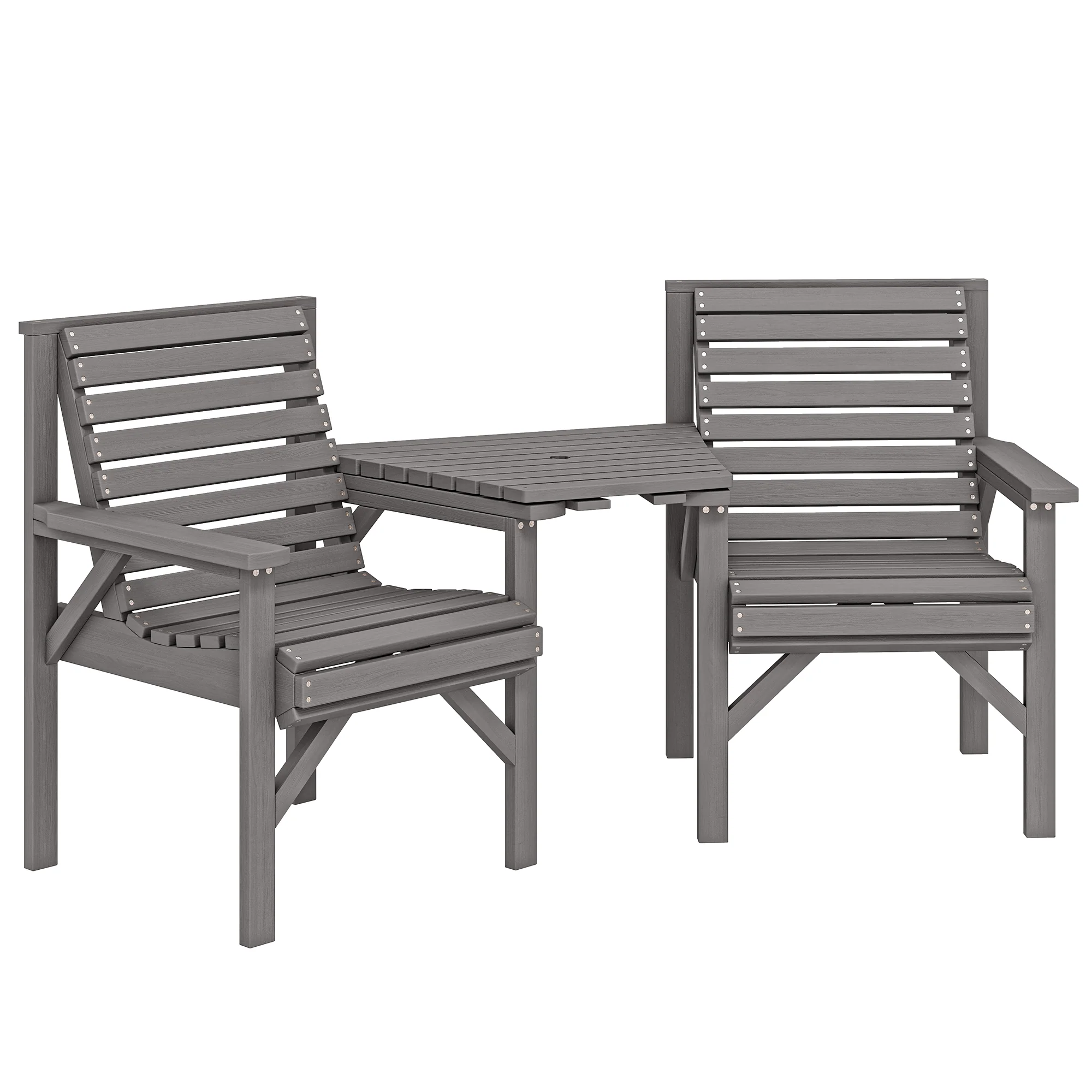 Outsunny Wooden Garden Bistro Set, 2 Seater W/ Umbrella Hole, Light Grey