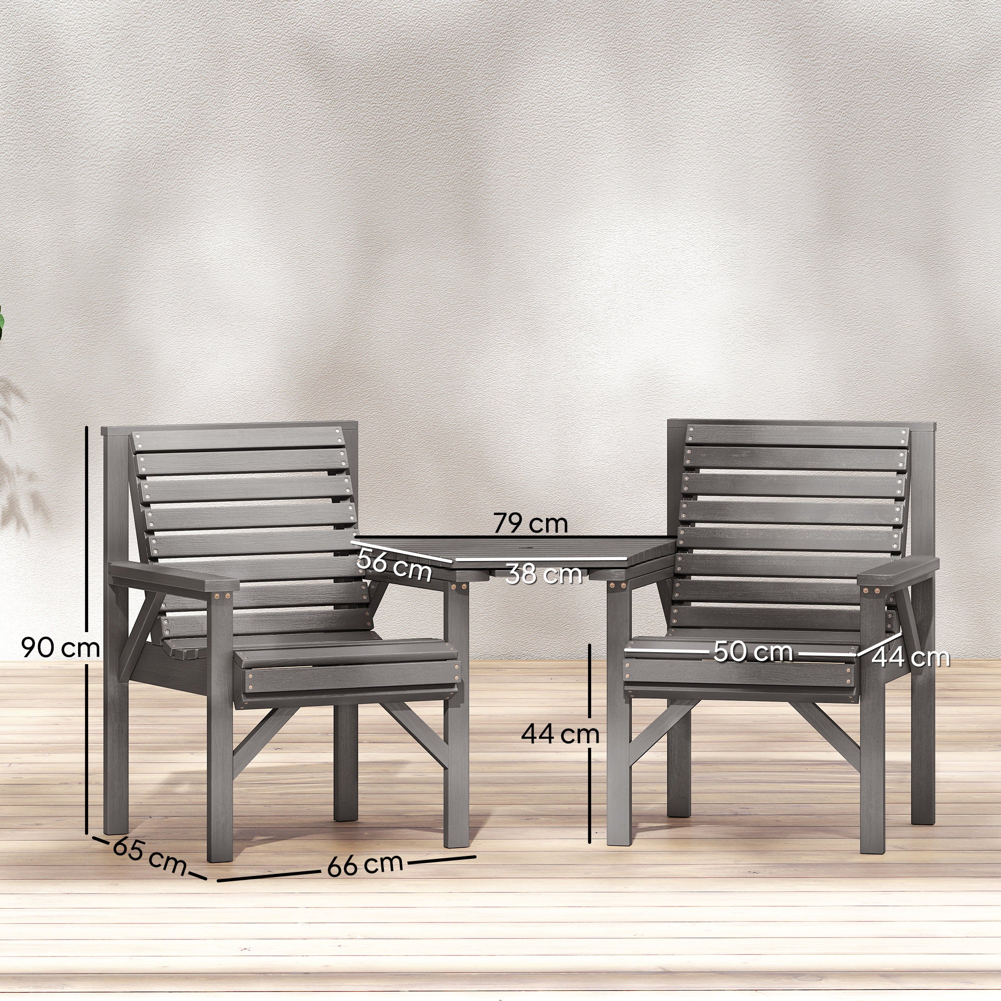 Outsunny Wooden Garden Bistro Set, 2 Seater W/ Umbrella Hole, Light Grey - Image 3