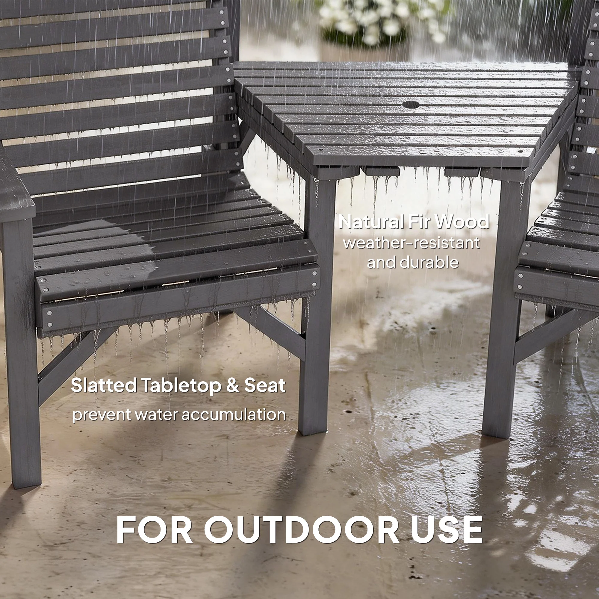 Outsunny Wooden Garden Bistro Set, 2 Seater W/ Umbrella Hole, Light Grey - Image 7