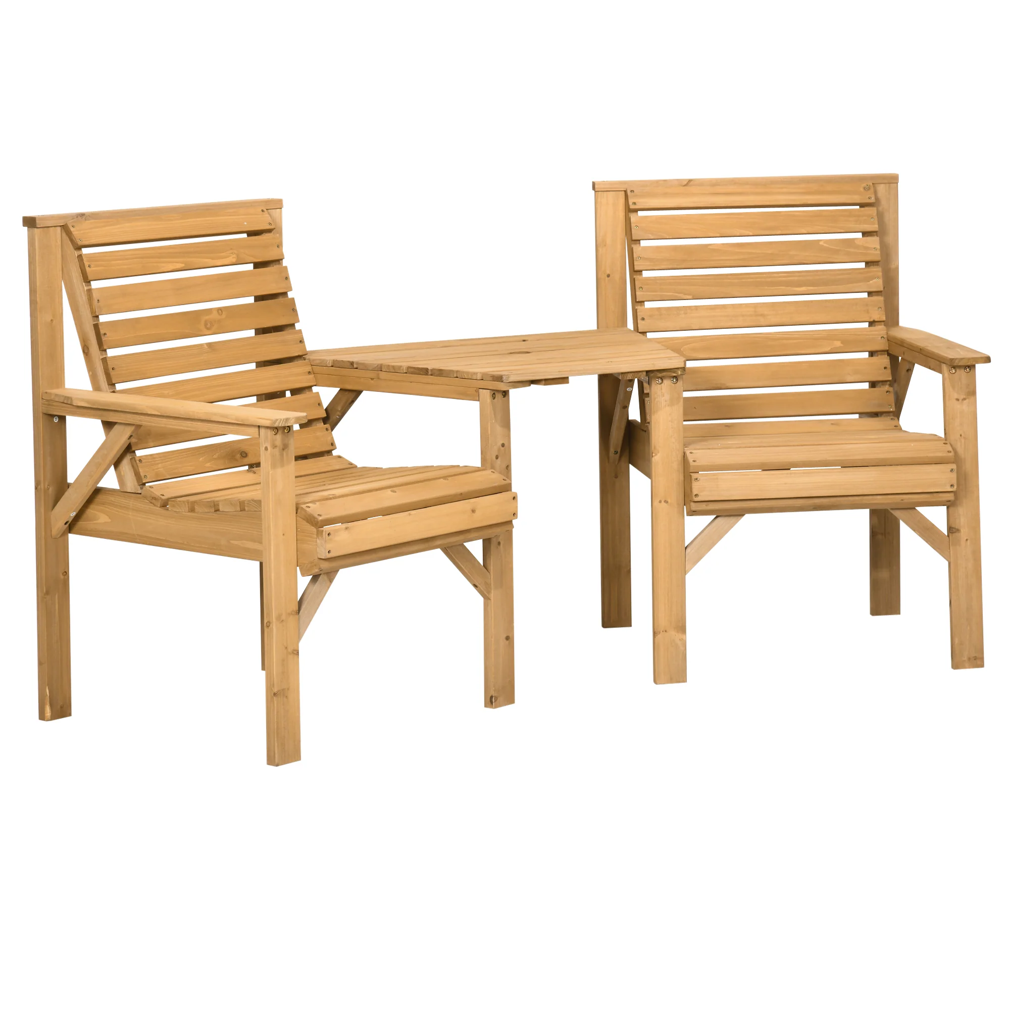 Outsunny Wooden Garden Love Seat W/ Coffee Table Partner Bench Tan Brown