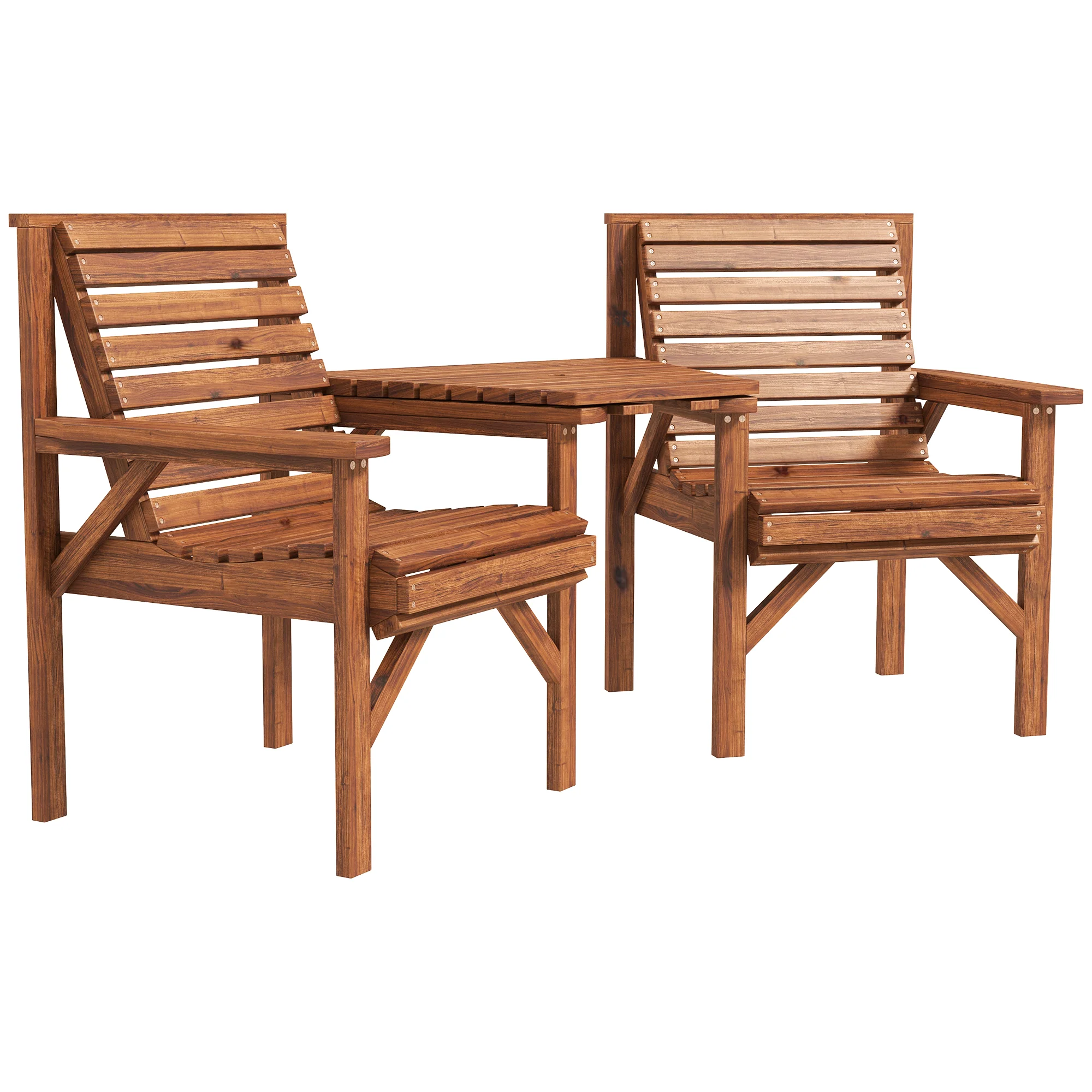 Outsunny Wooden Garden Love Seat W/ Coffee Table Partner Bench Tan Brown - Image 10
