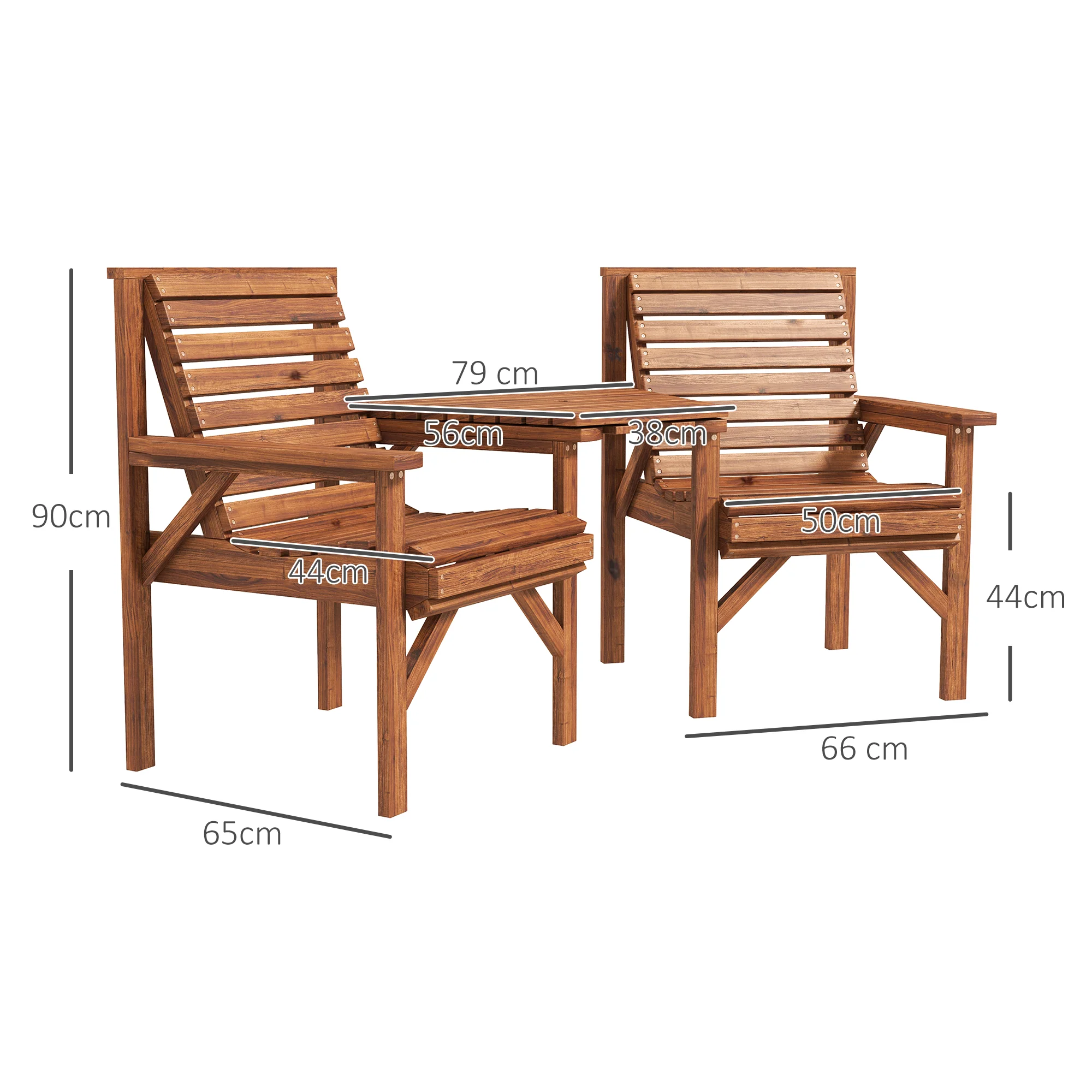 Outsunny Wooden Garden Love Seat W/ Coffee Table Partner Bench Tan Brown - Image 14