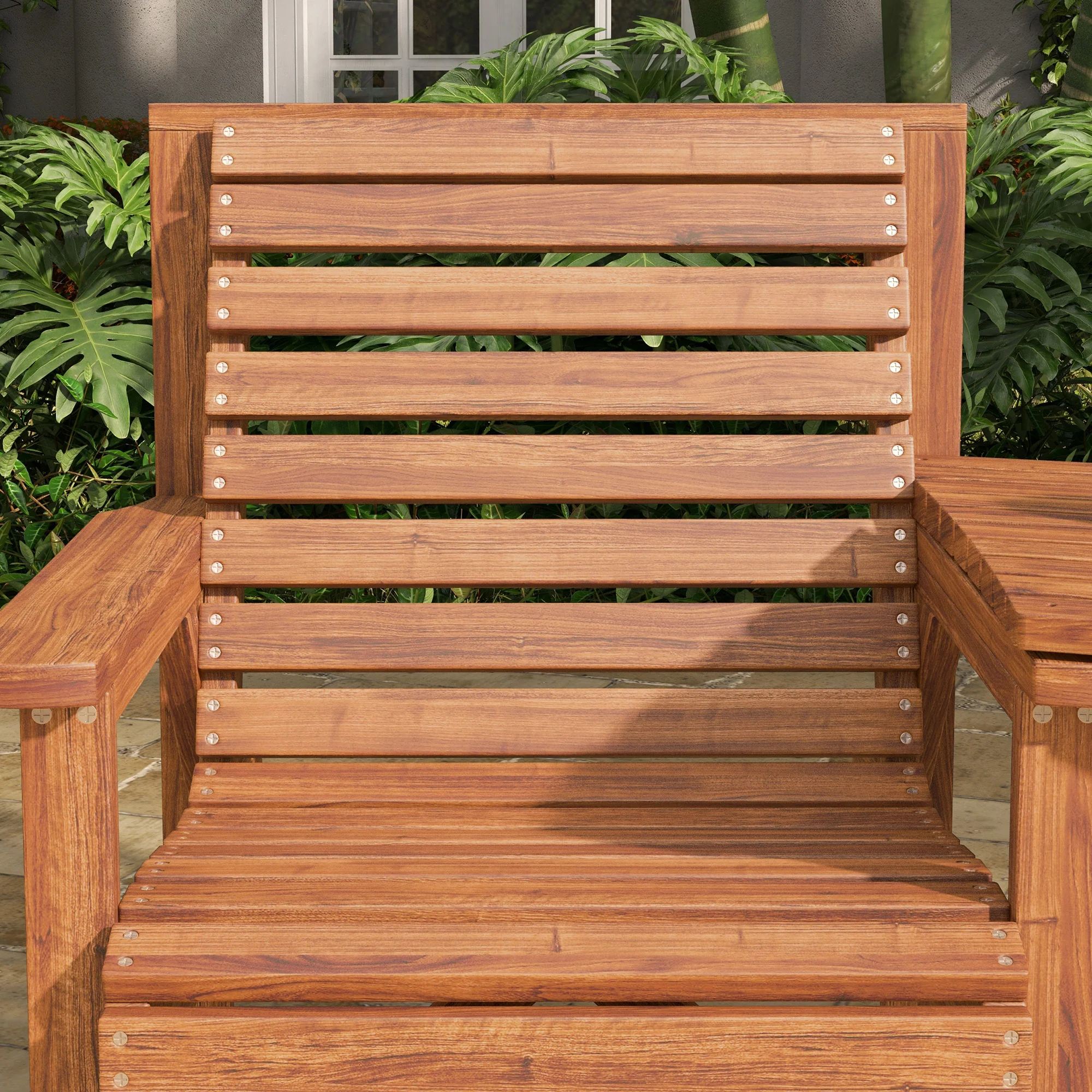 Outsunny Wooden Garden Love Seat W/ Coffee Table Partner Bench Tan Brown - Image 17