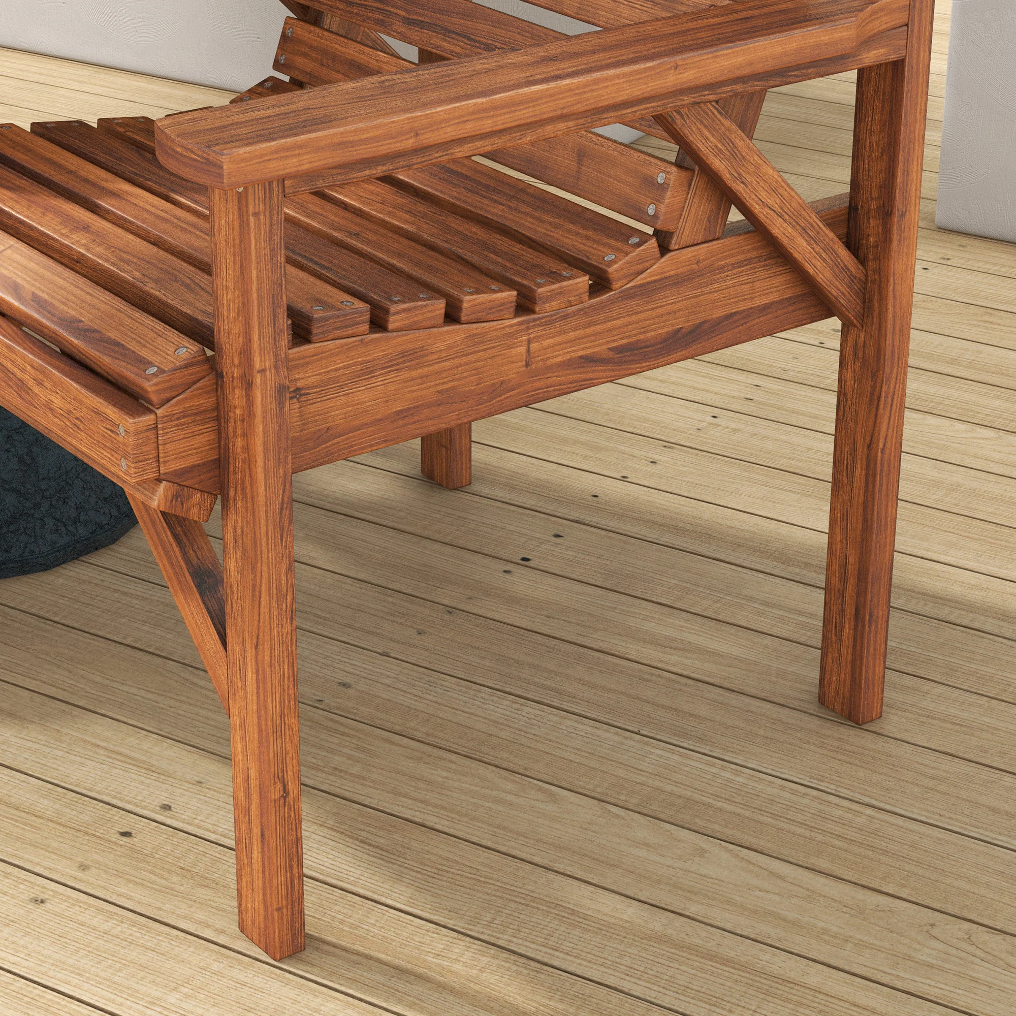 Outsunny Wooden Garden Love Seat W/ Coffee Table Partner Bench Tan Brown - Image 18