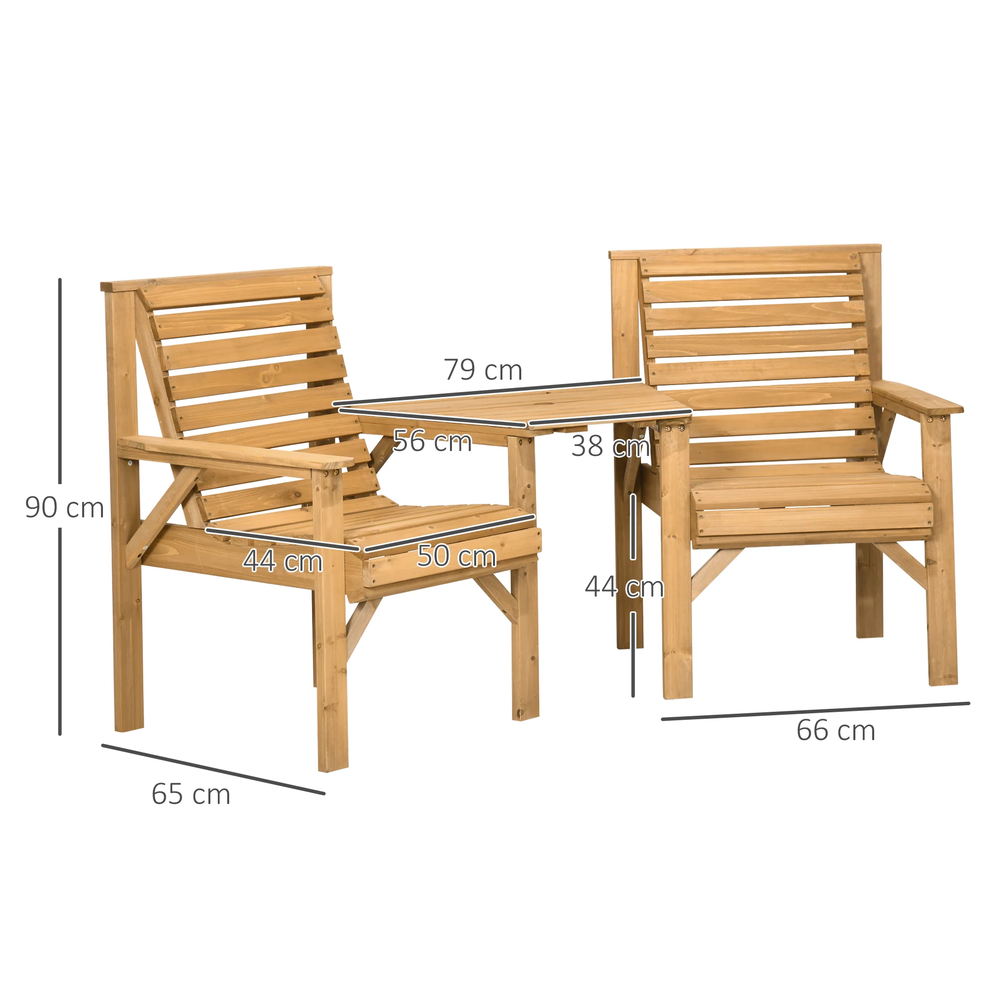 Outsunny Wooden Garden Love Seat W/ Coffee Table Partner Bench Tan Brown - Image 5