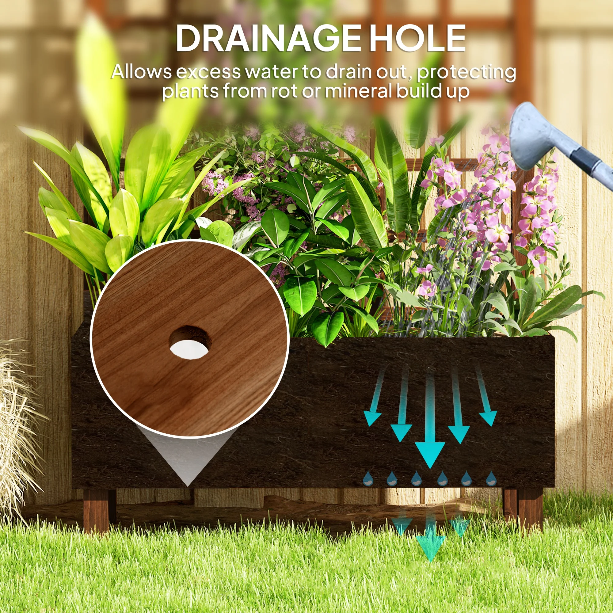 Outsunny Wooden Garden Planters With Trellis For Vine Climbing Plants Brown - Image 4