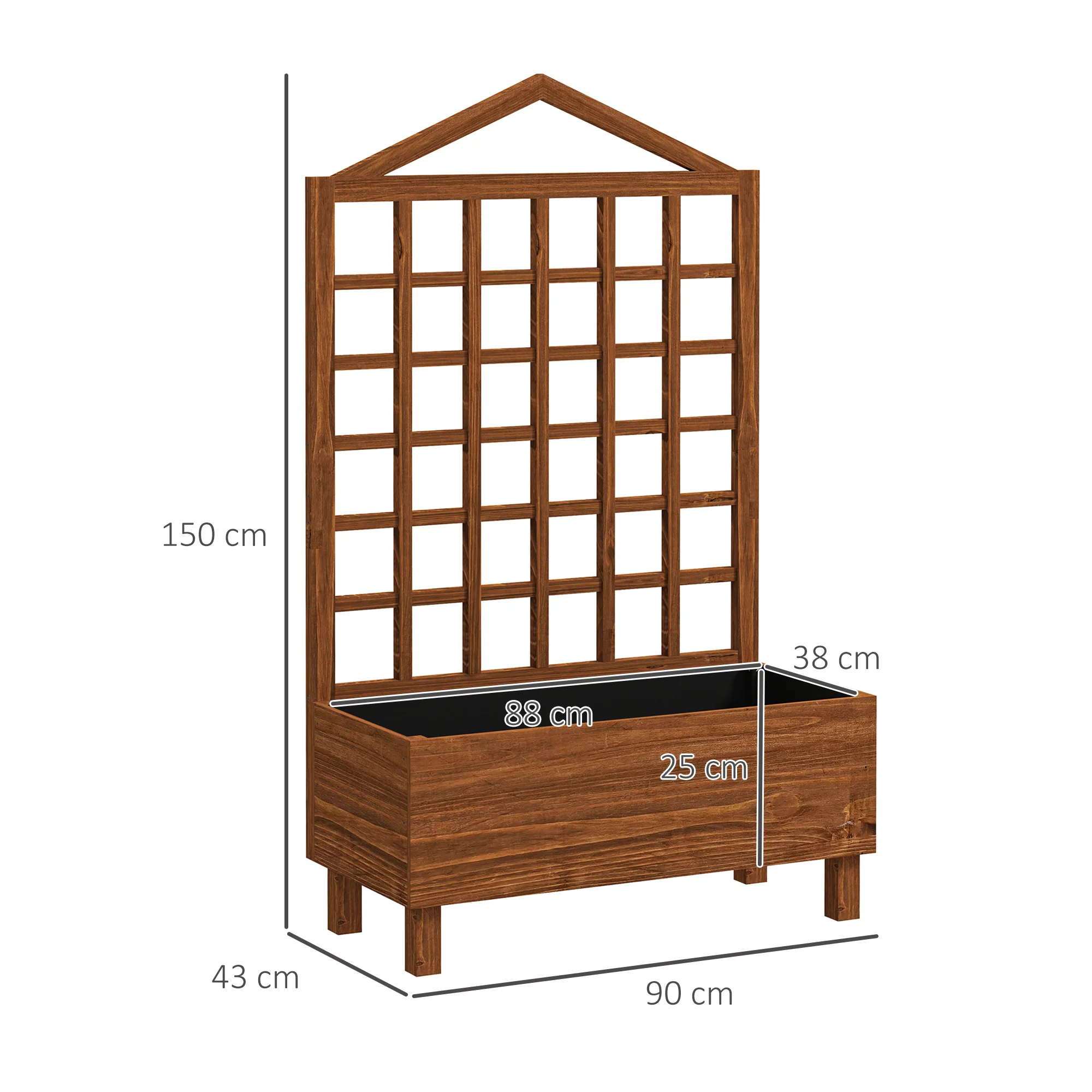 Outsunny Wooden Garden Planters With Trellis For Vine Climbing Plants Brown - Image 5