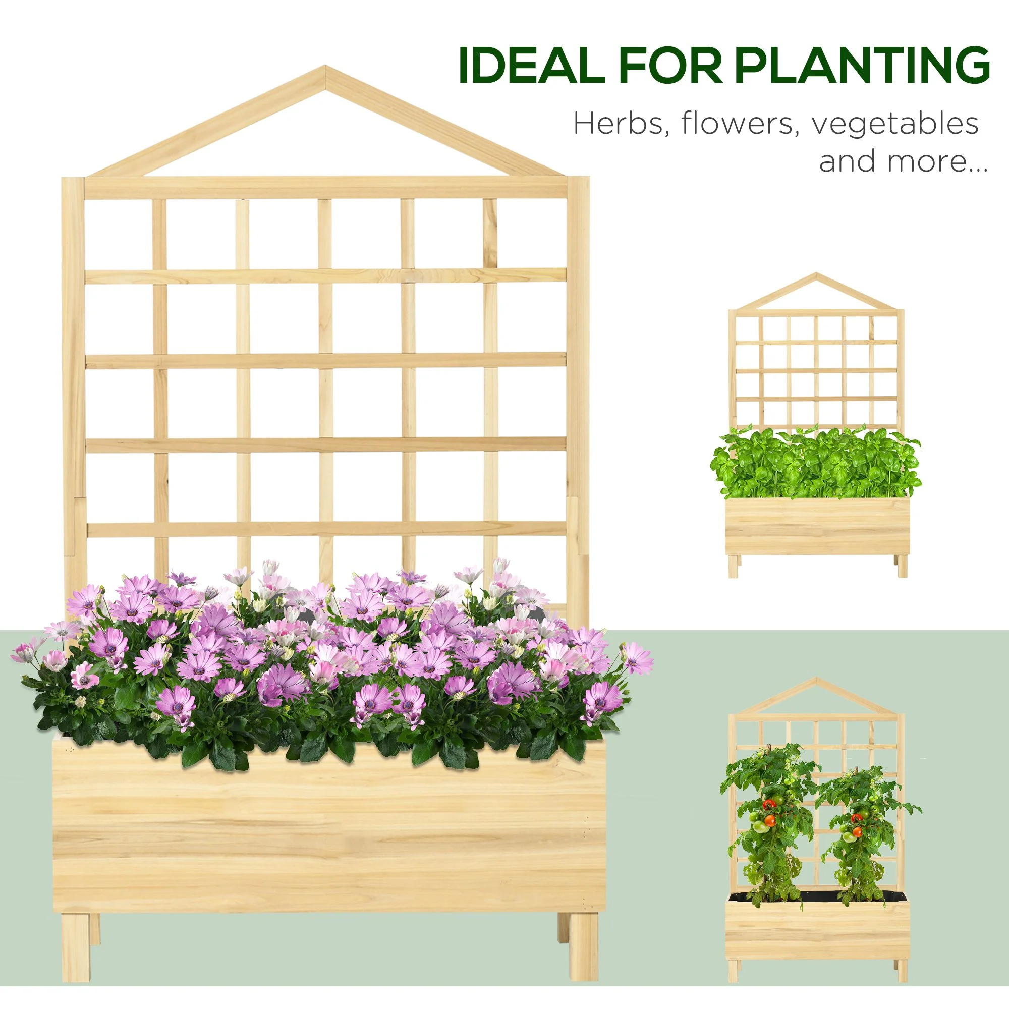 Outsunny Wooden Garden Planters with Trellis for Vine Climbing Plants, Natural - Image 7