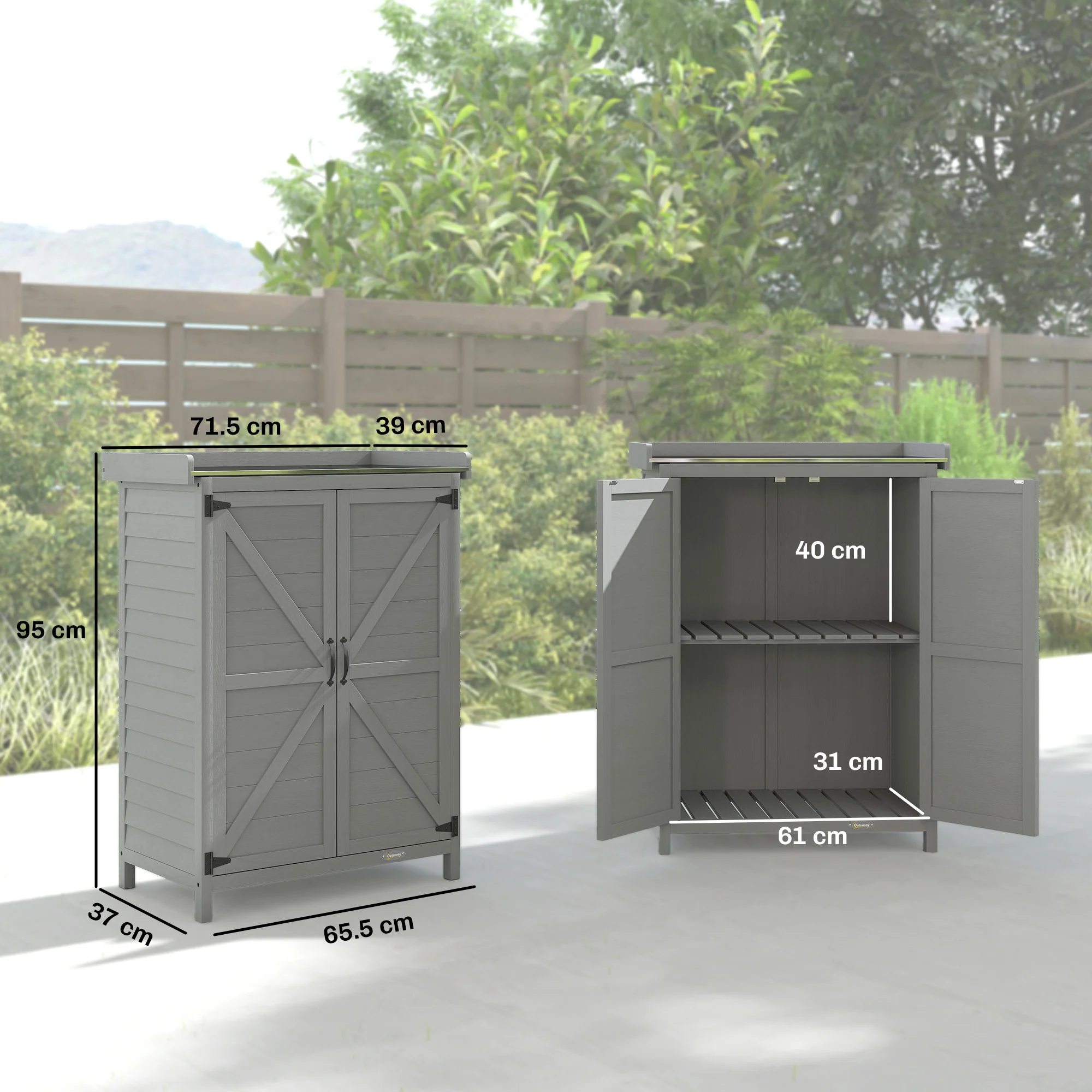 Outsunny Wooden Garden Shed, Garden Tool Storage Shed, Grey - Image 3