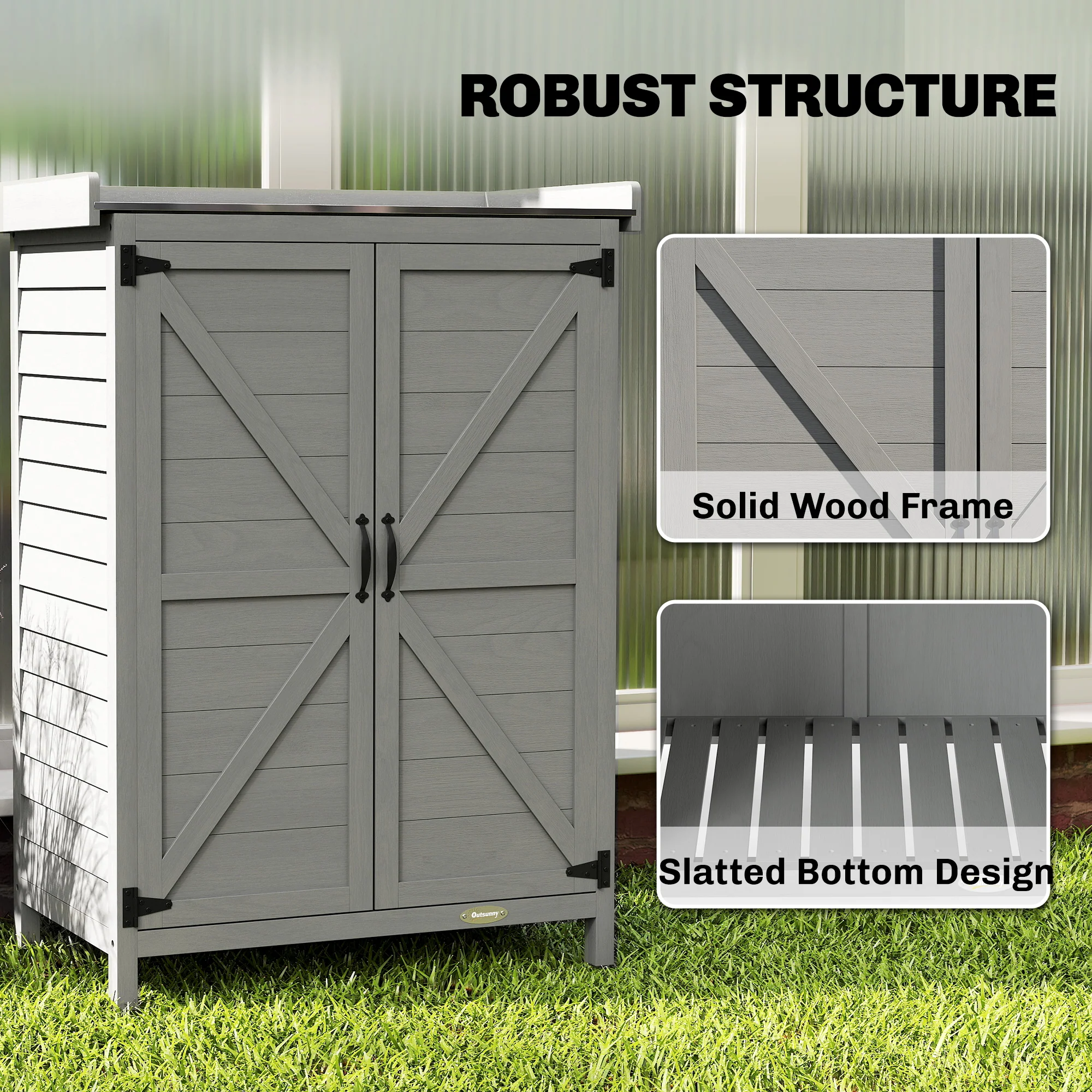 Outsunny Wooden Garden Shed, Garden Tool Storage Shed, Grey - Image 8