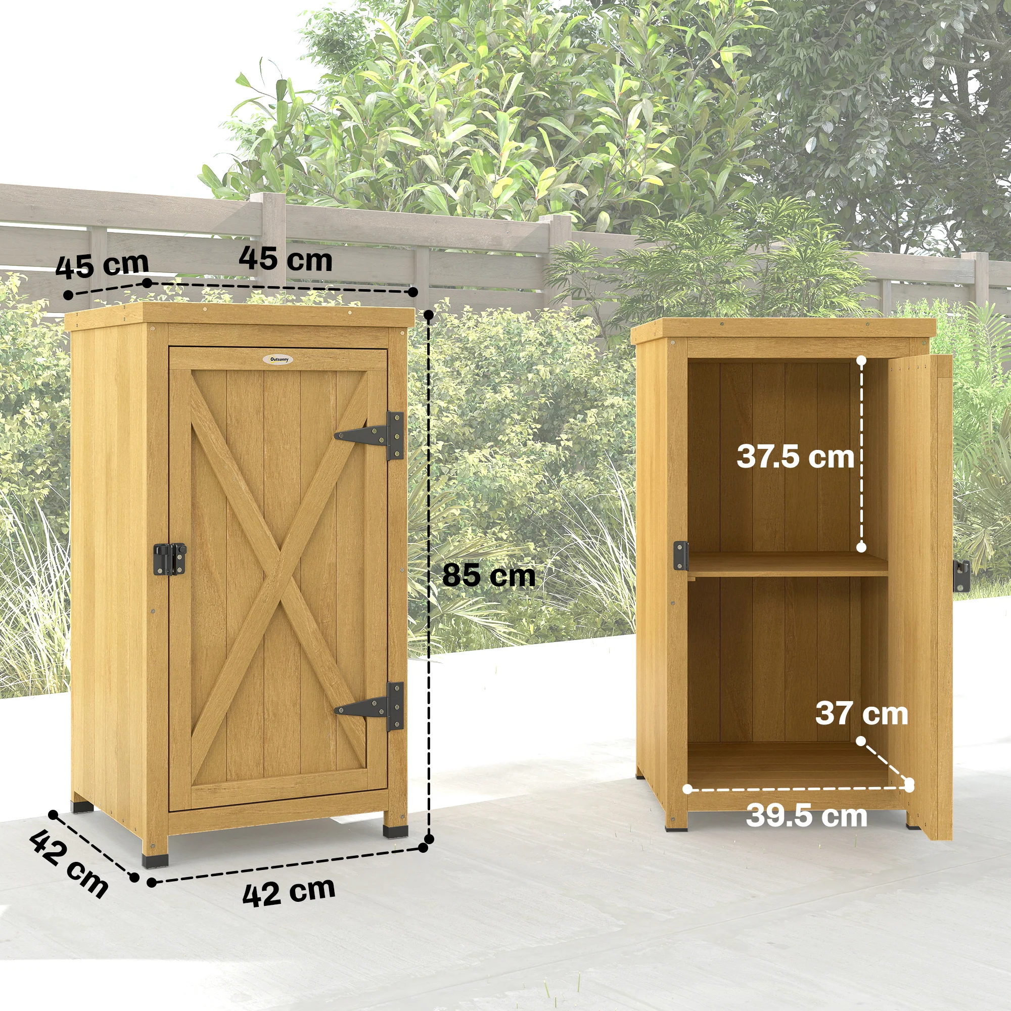 Outsunny Wooden Garden Shed, Garden Tool Storage Shed with Shelf Brown - Image 3