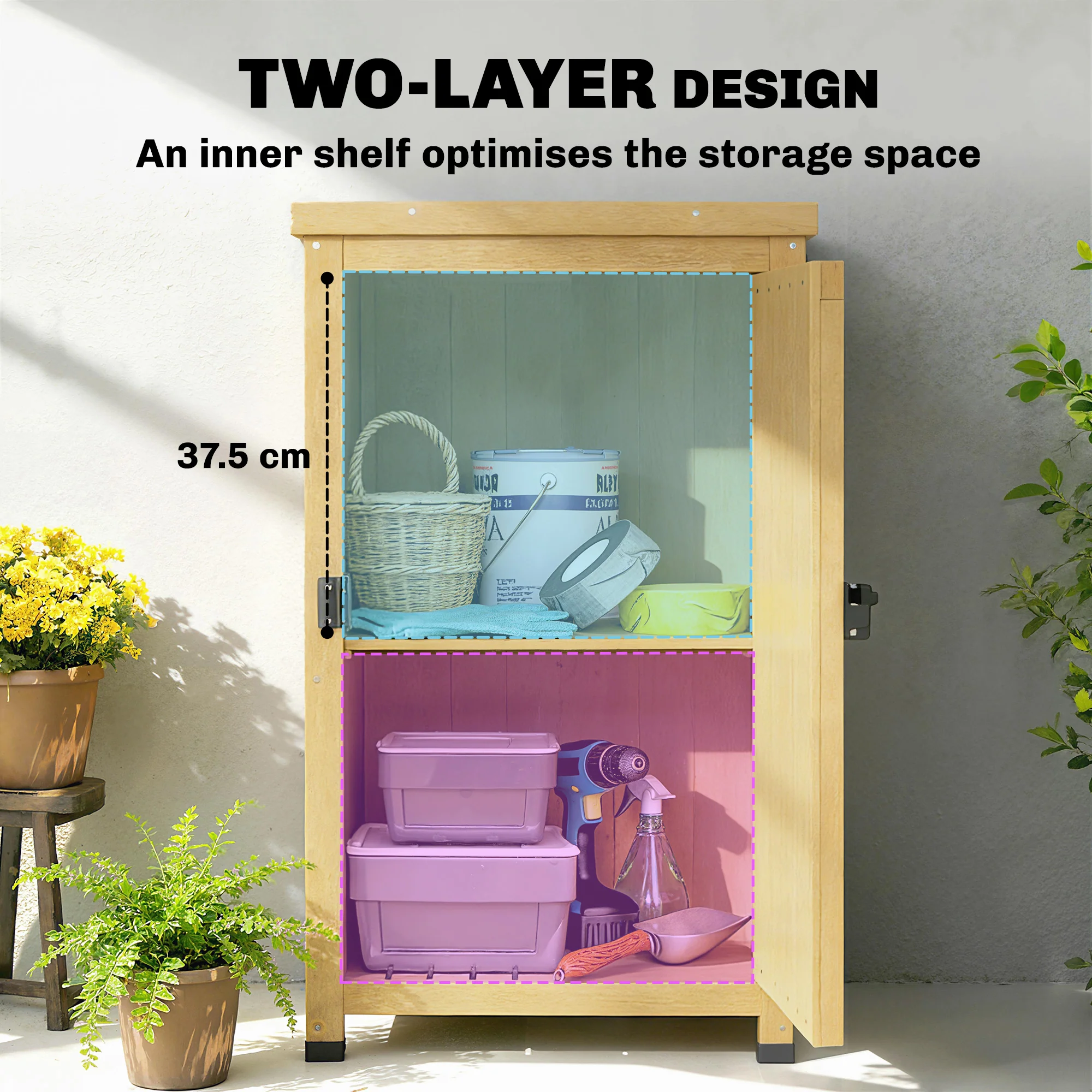 Outsunny Wooden Garden Shed, Garden Tool Storage Shed with Shelf Brown - Image 4