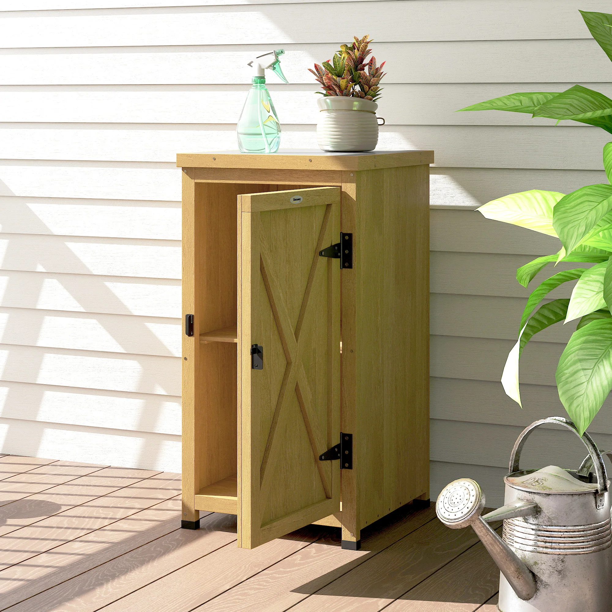 Outsunny Wooden Garden Shed, Garden Tool Storage Shed with Shelf Brown - Image 7