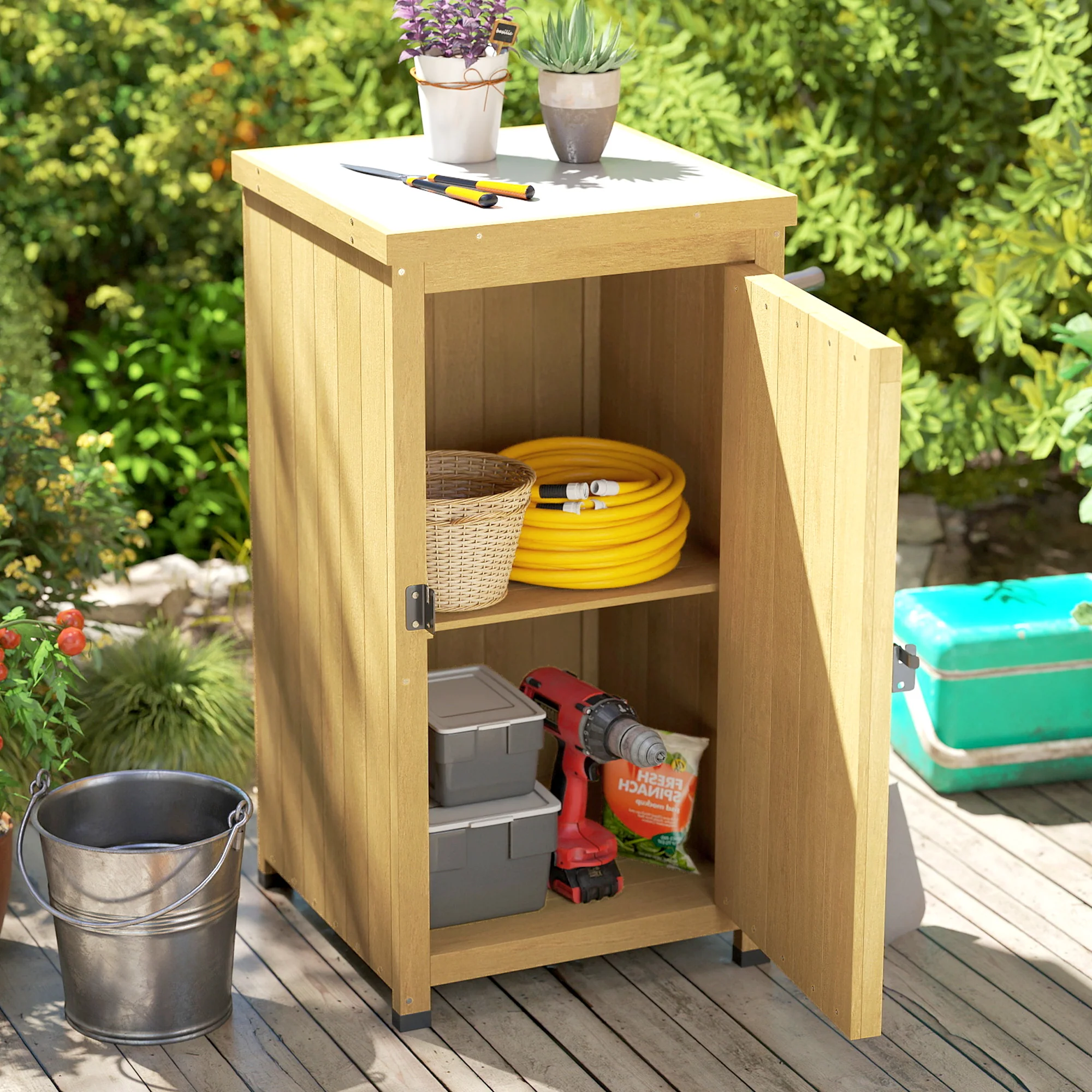Outsunny Wooden Garden Shed, Garden Tool Storage Shed with Shelf Brown - Image 8