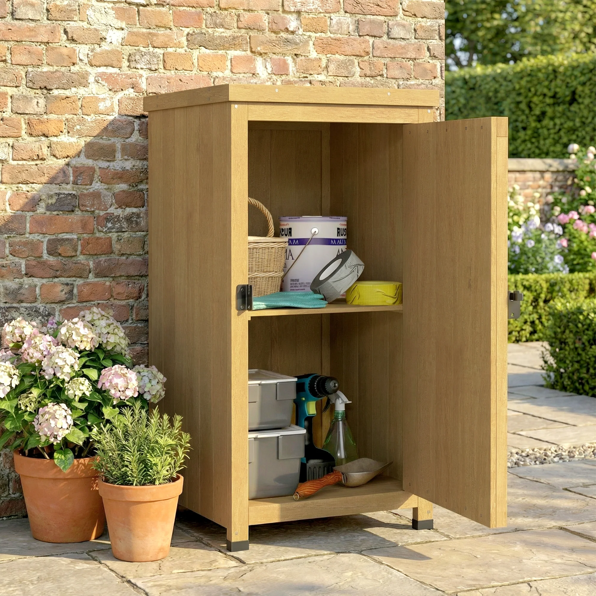 Outsunny Wooden Garden Shed, Garden Tool Storage Shed with Shelf Brown - Image 9
