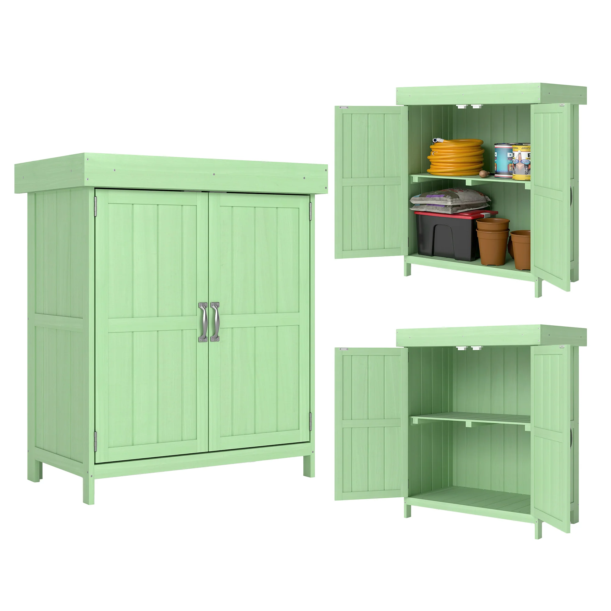 Outsunny Wooden Garden Shed W/ Hinged Roof, 74x43x88cm, Light Green