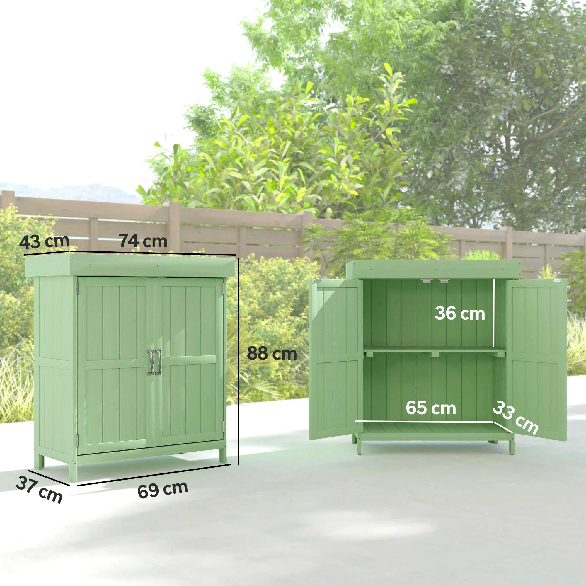 Outsunny Wooden Garden Shed W/ Hinged Roof, 74x43x88cm, Light Green - Image 3