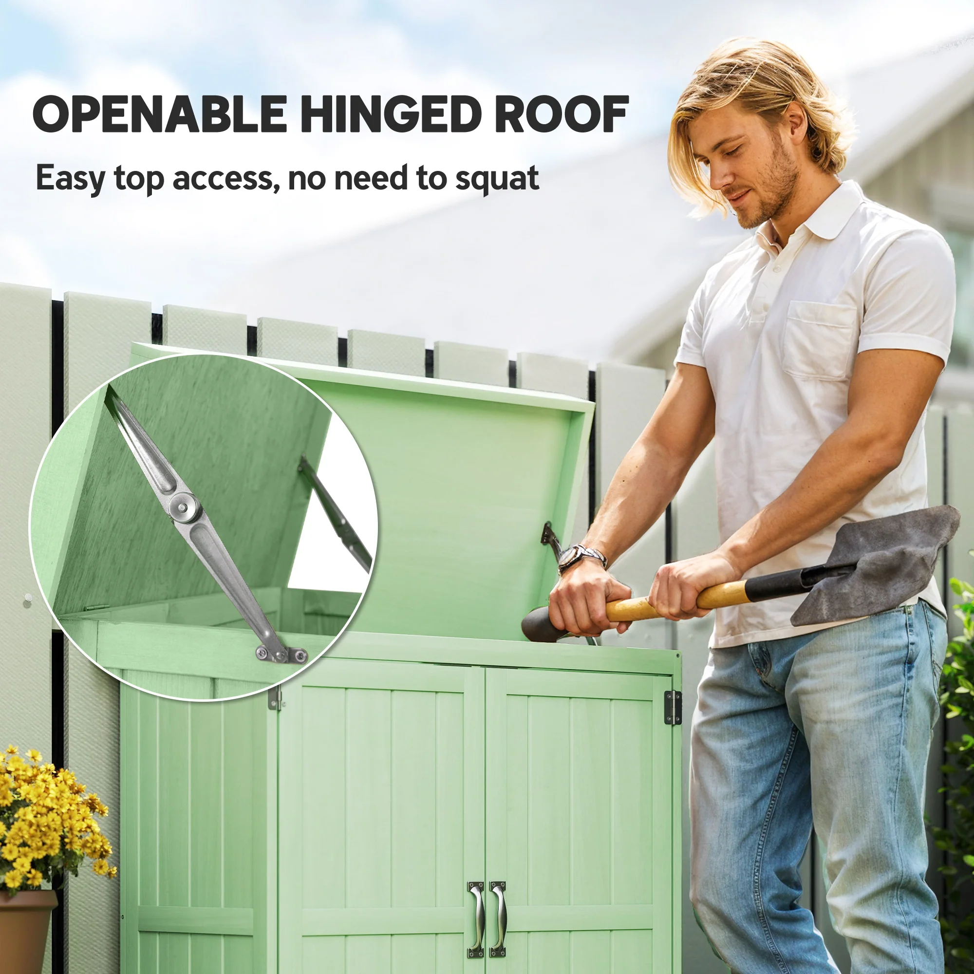 Outsunny Wooden Garden Shed W/ Hinged Roof, 74x43x88cm, Light Green - Image 4