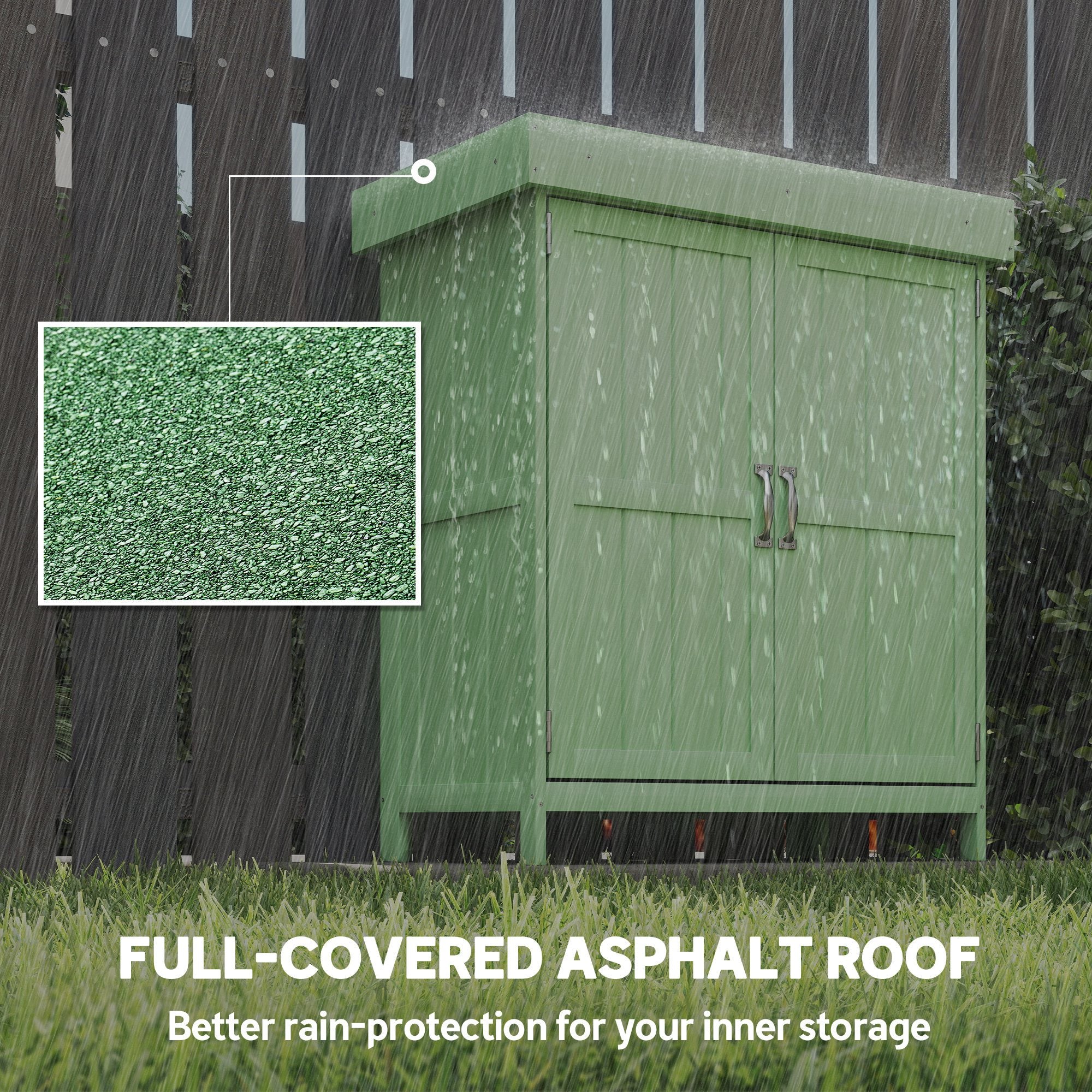 Outsunny Wooden Garden Shed W/ Hinged Roof, 74x43x88cm, Light Green - Image 7