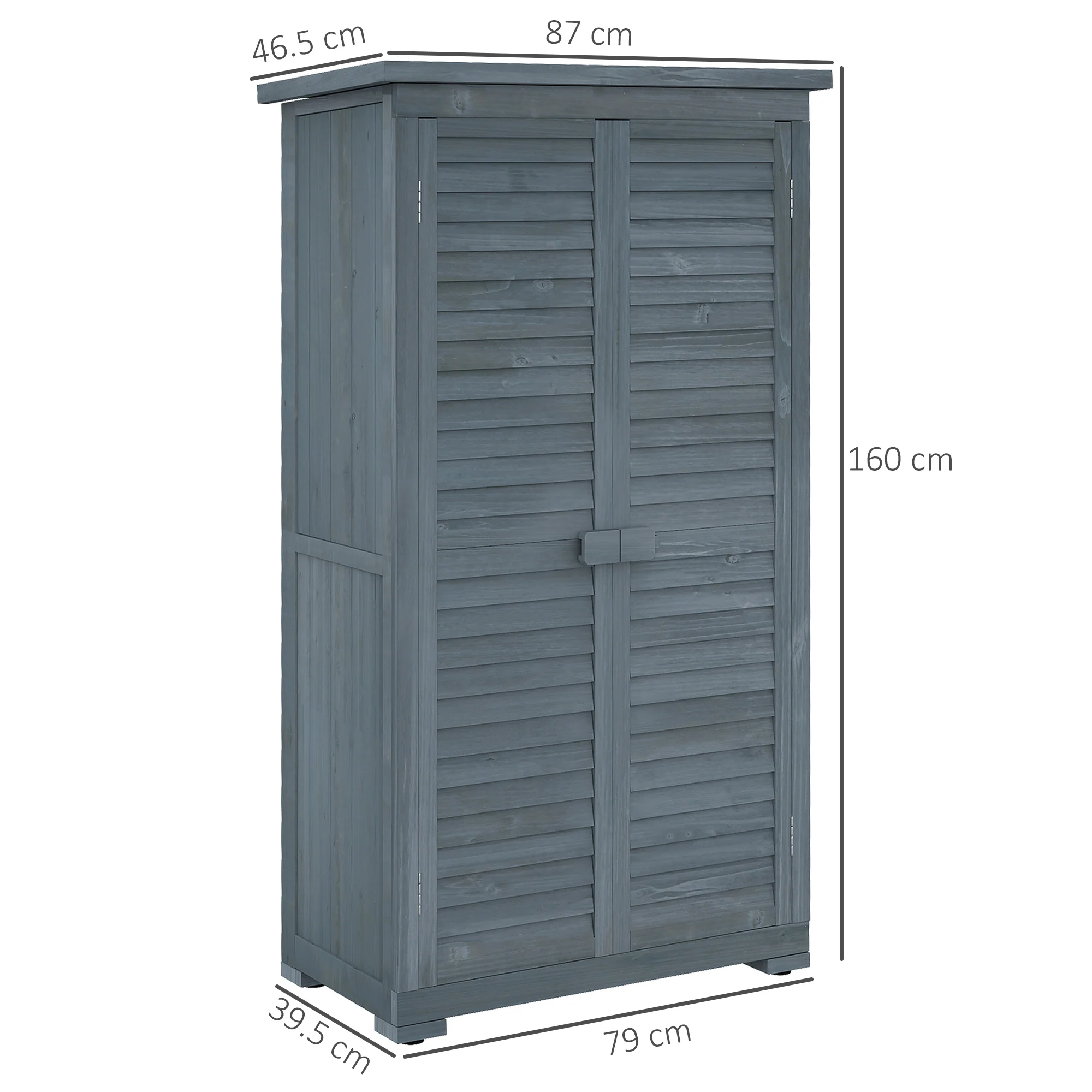 Outsunny Wooden Garden Storage Shed, 3 Shelves Tool Cabinet, Grey - Image 5