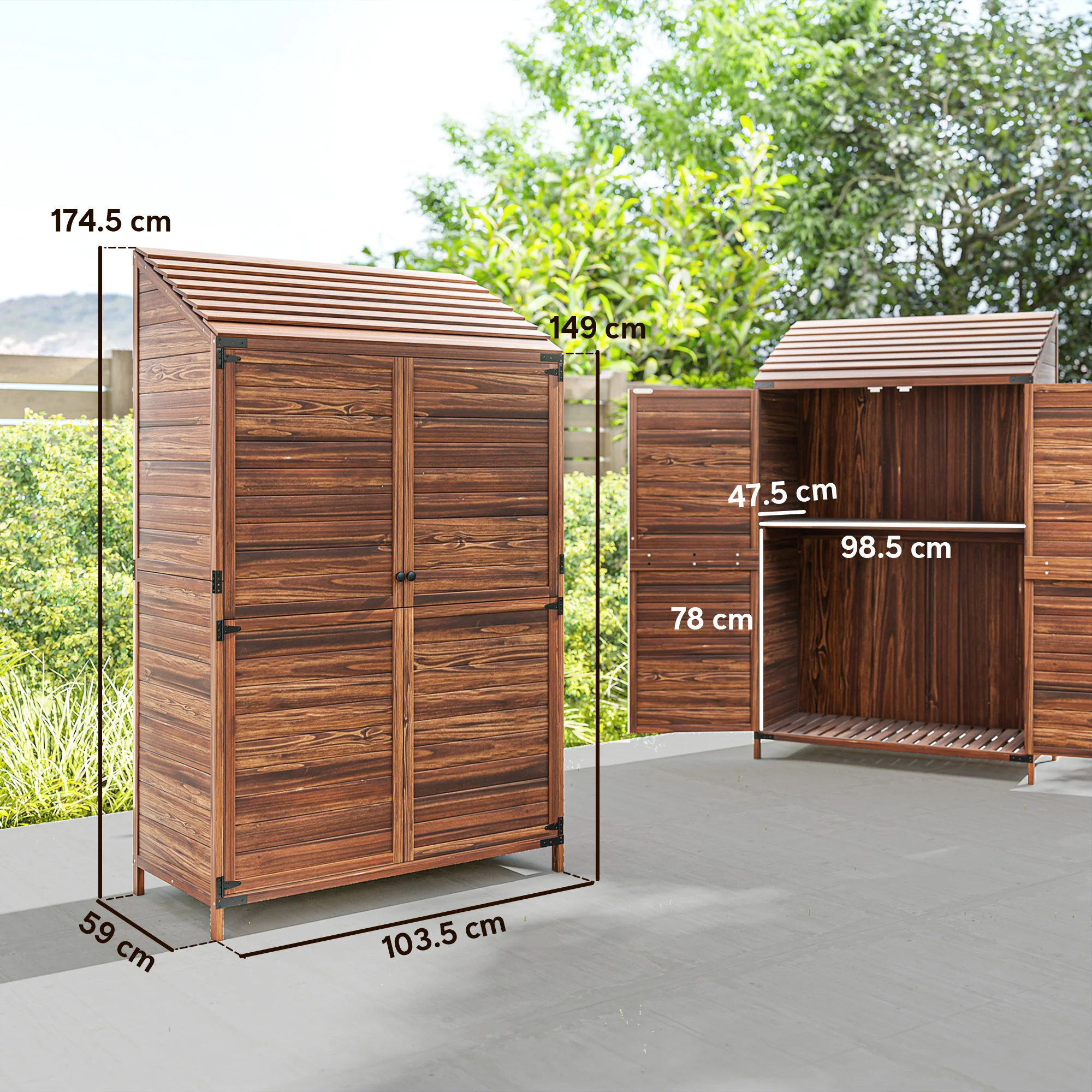 Outsunny Wooden Garden Storage Shed w/Double Doors and Shelves, Mixed-Brown - Image 5