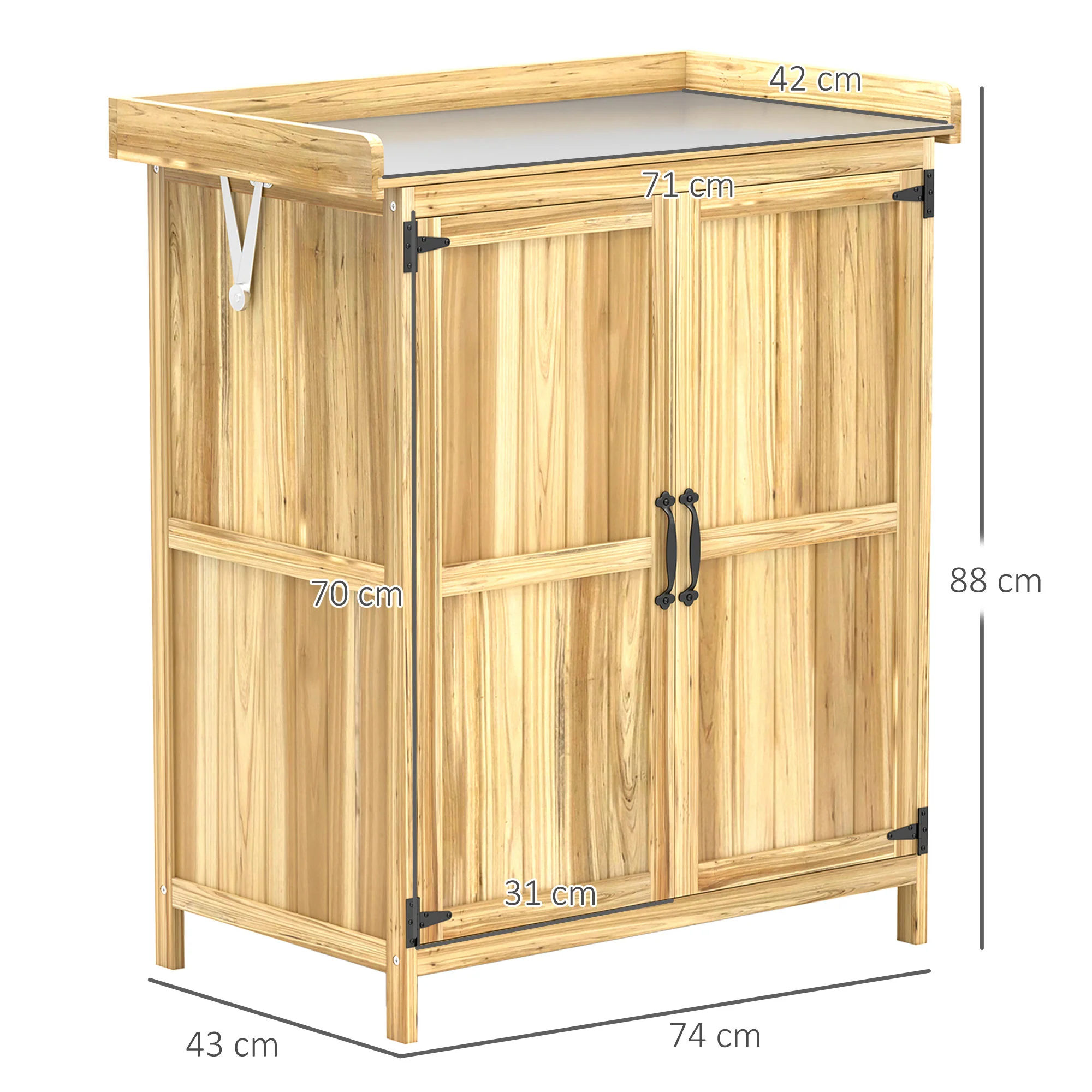 Outsunny Wooden Garden Storage Shed w/Hinged Roof and Shelf, Natural Wood - Image 5