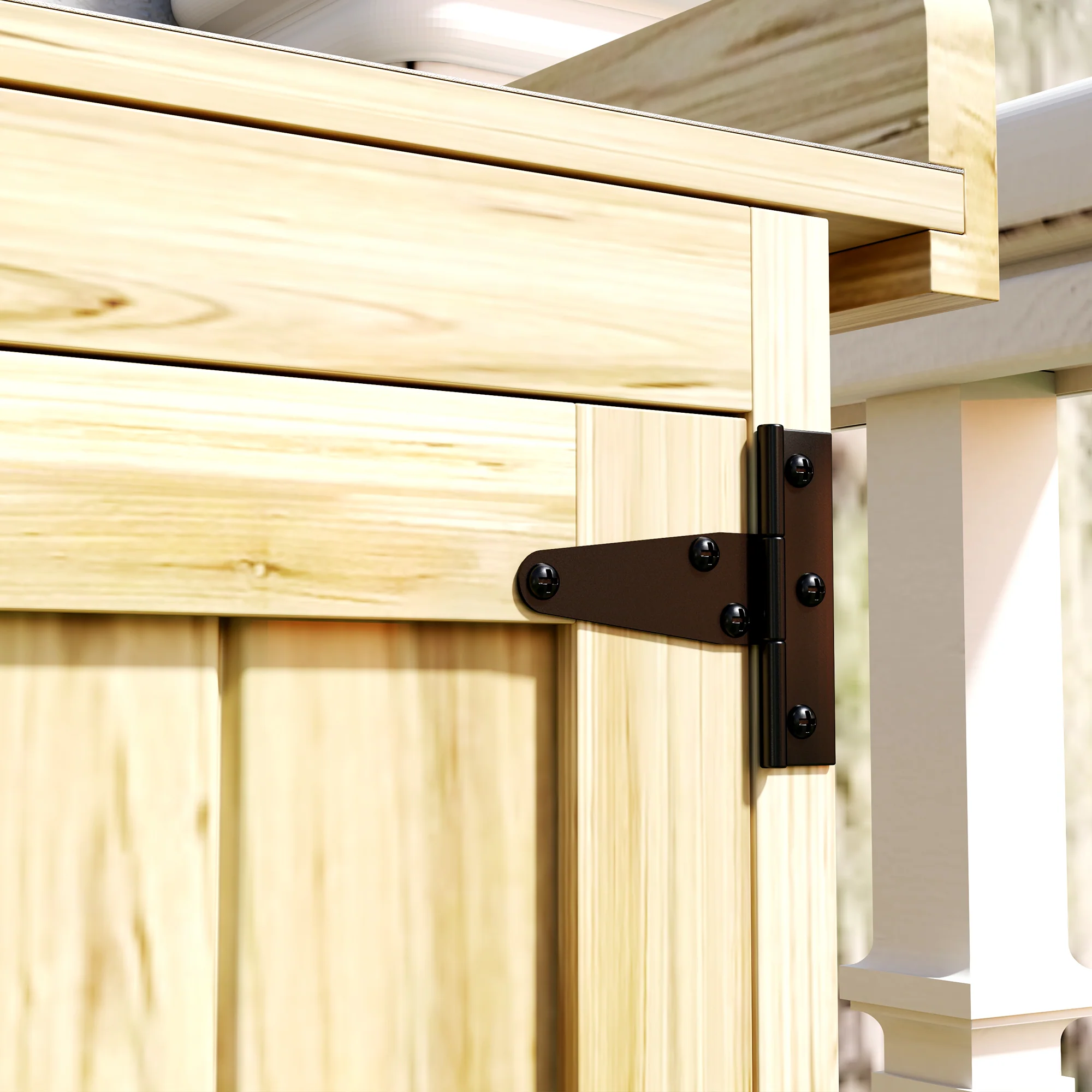 Outsunny Wooden Garden Storage Shed w/Hinged Roof and Shelf, Natural Wood - Image 8
