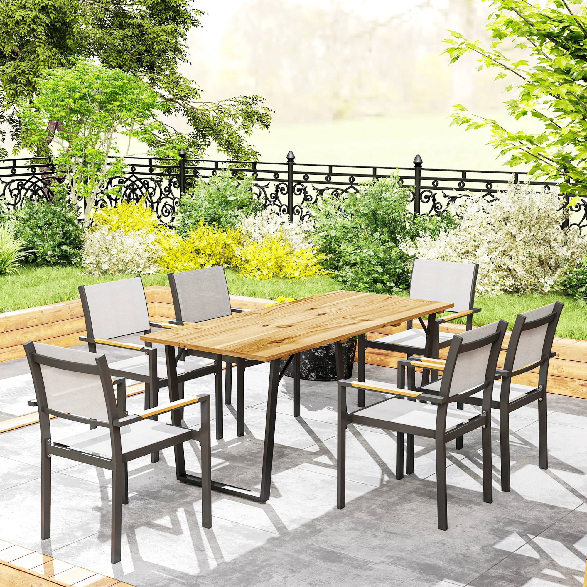 Outsunny Wooden Garden Table for 6 with 5cm Parasol Hole for Balcony Terrace - Image 8