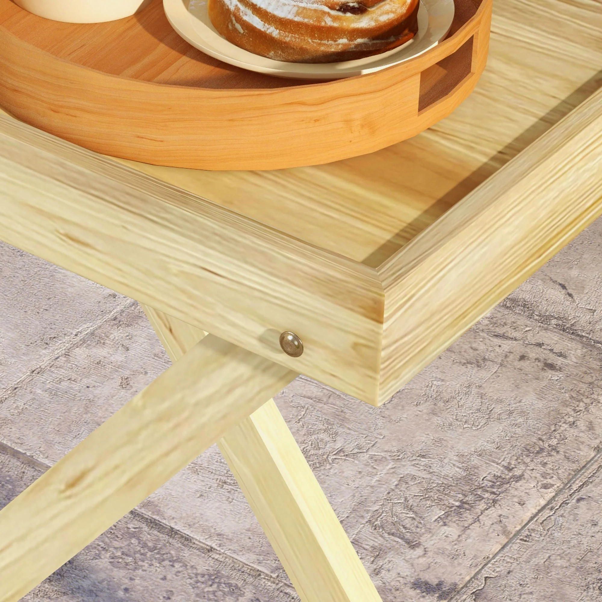 Outsunny Wooden Garden Table, Outdoor Side Table 68cmx44cmx75cm, Natural - Image 8