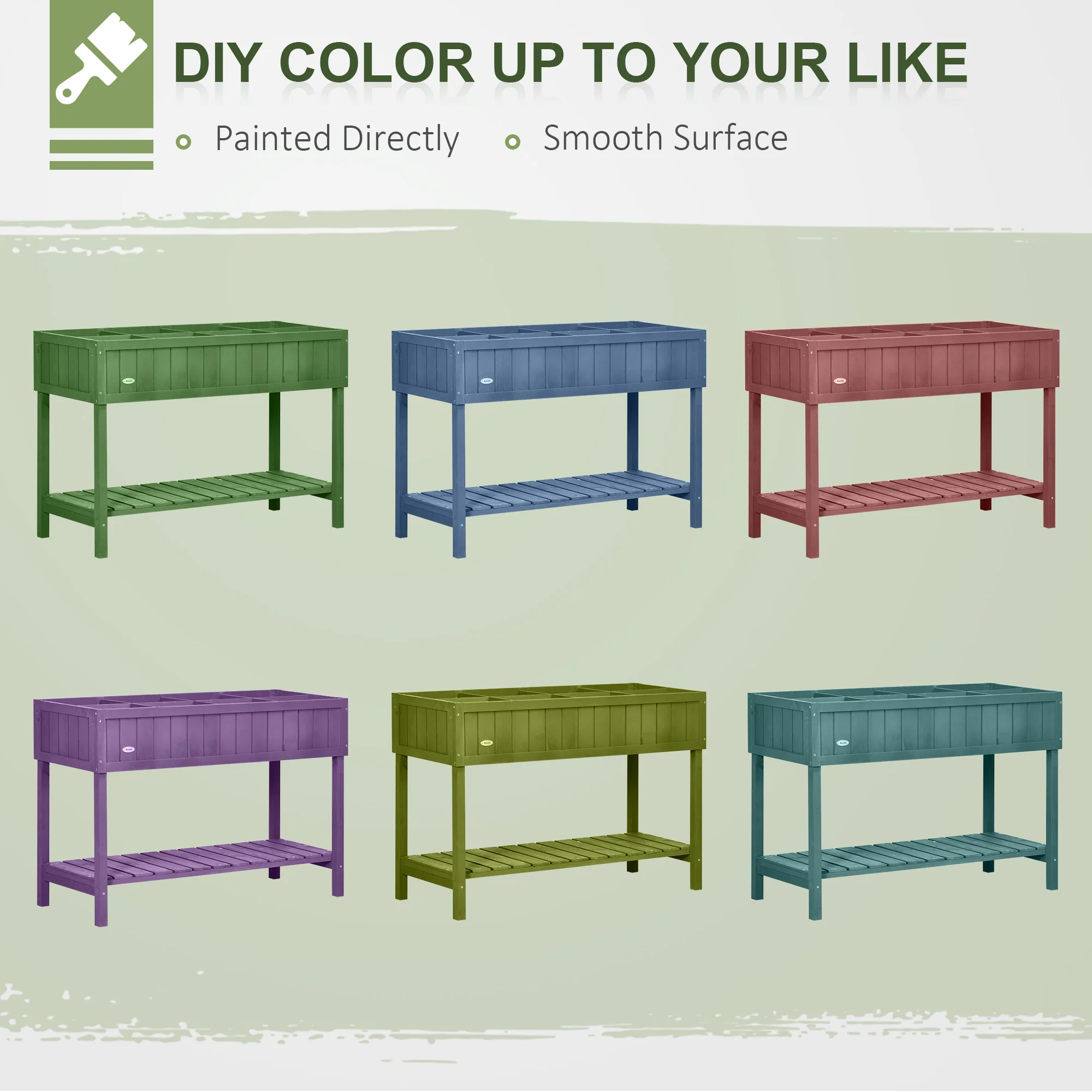 Outsunny Wooden Herb Planter Stand 8 Cubes Bottom Shelf Raised Bed Dark Grey - Image 5
