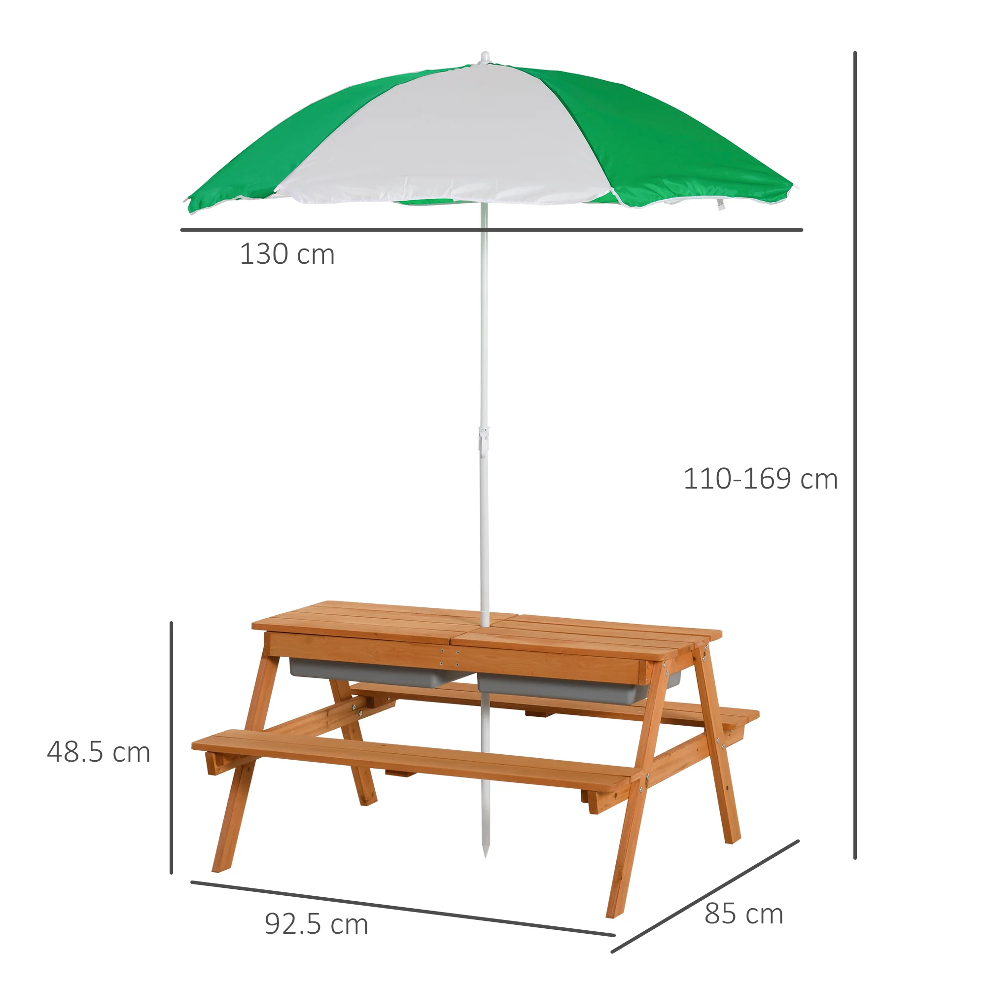 Outsunny Wooden Kids Picnic Table, Sand And Water Table With Benches, Brown - Image 5