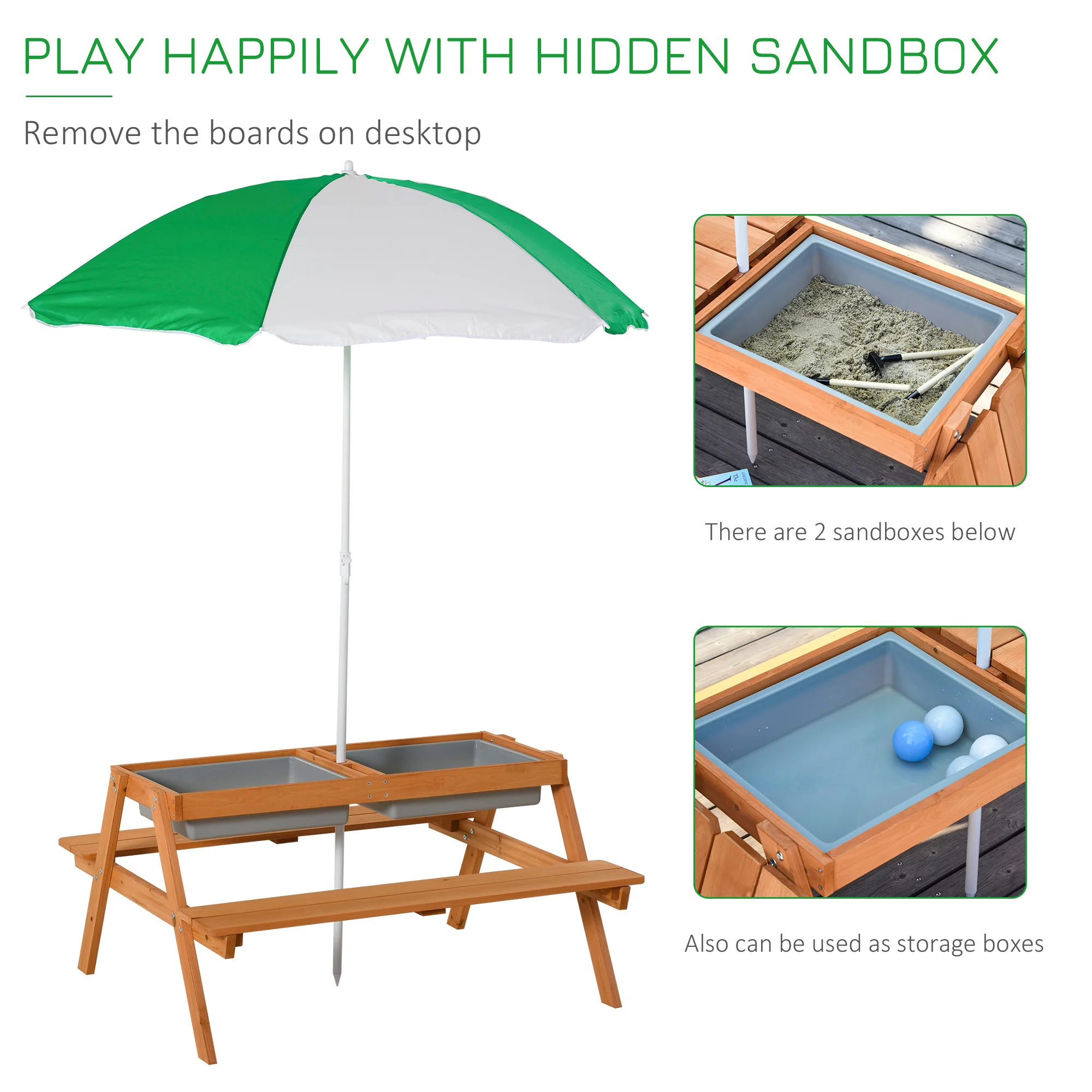 Outsunny Wooden Kids Picnic Table, Sand And Water Table With Benches, Brown - Image 6