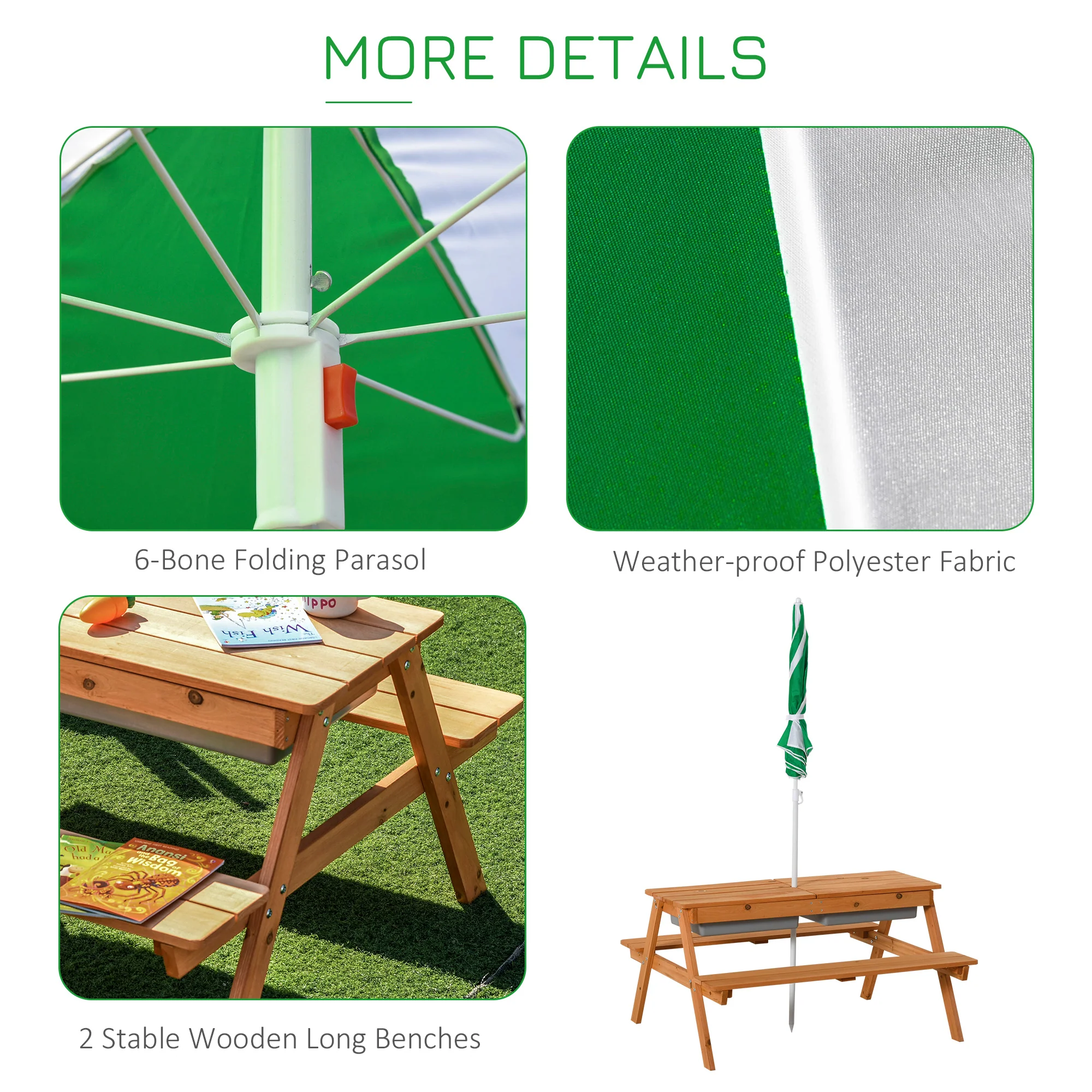 Outsunny Wooden Kids Picnic Table, Sand And Water Table With Benches, Brown - Image 7