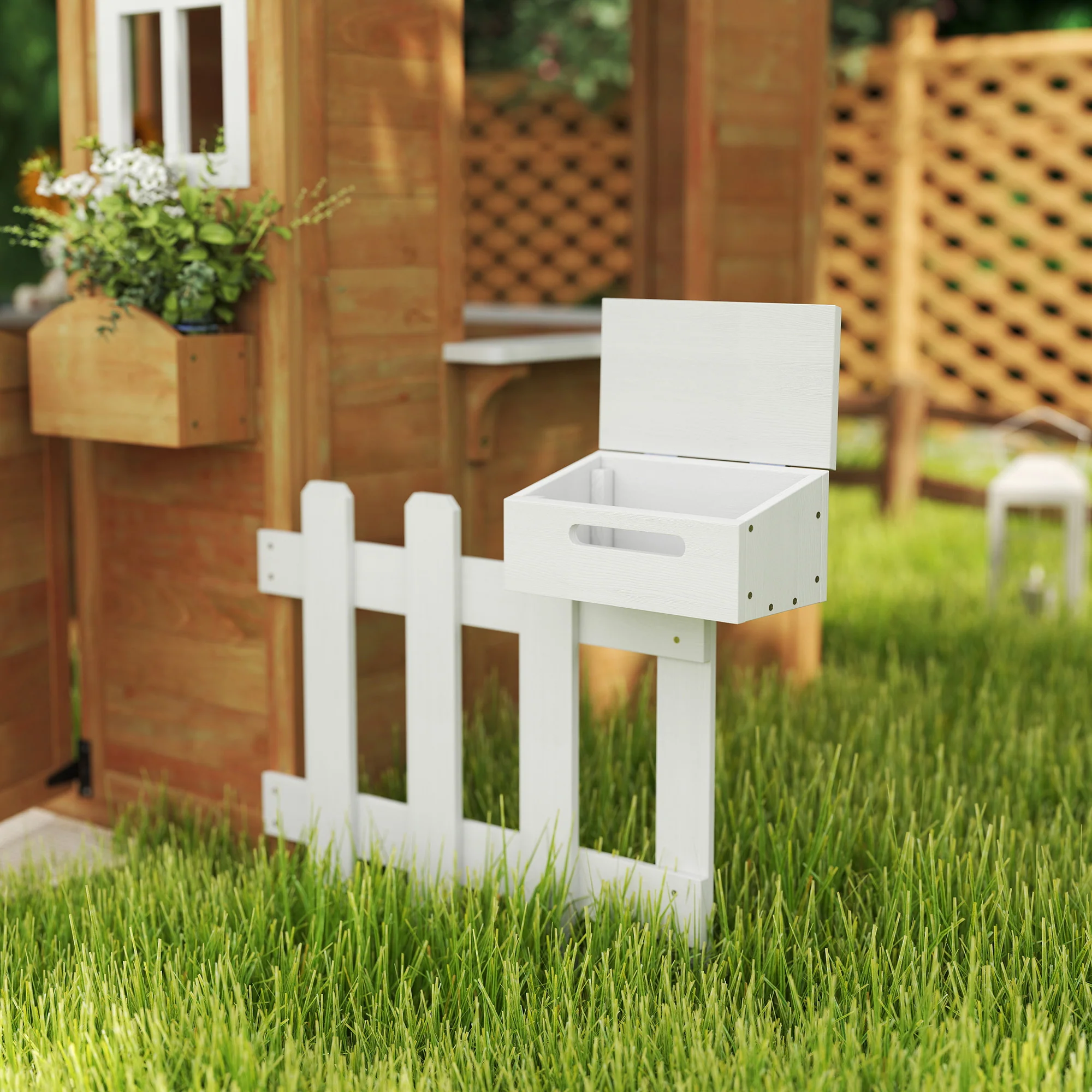 Outsunny Wooden Outdoor Playhouse w/ Door Windows Bench for Kids Children - Image 8