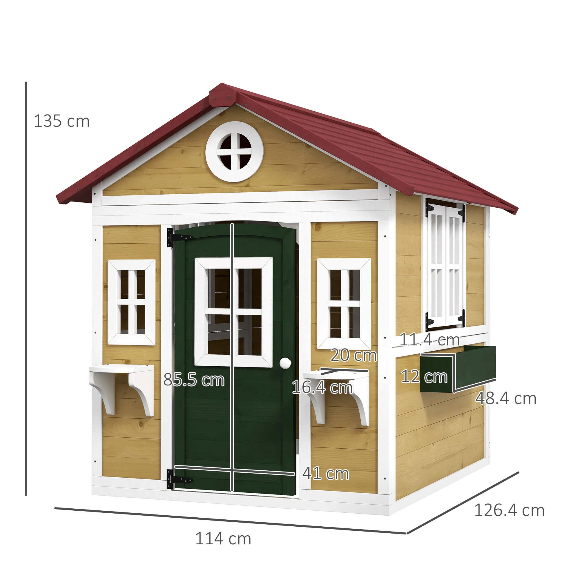 Outsunny Wooden Playhouse with Doors, Wooden, Plant Pots for Kids - Beige - Image 5