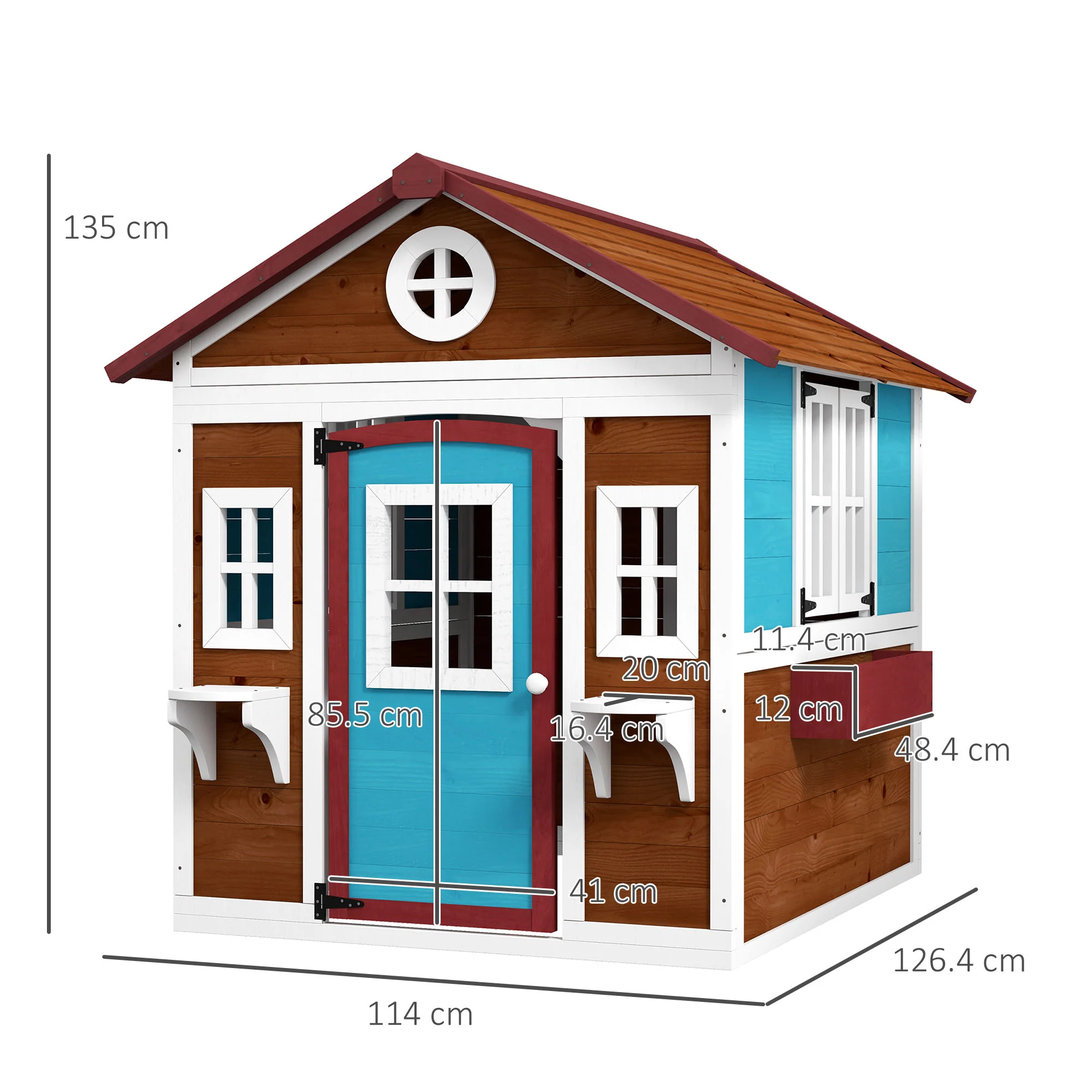 Outsunny Wooden Playhouse with Doors, Wooden, Plant Pots for Kids - Dark Brown - Image 5